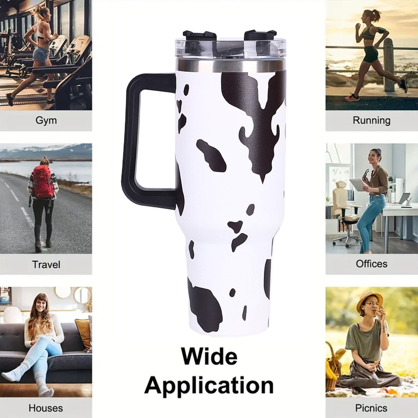 40oz 5D cowprint Insulated Tumbler With Handle And Straw Lid Portable Large Capacity water bottle, Heat preservation,304 Stainless Steel Cup For Outdoor Sports, Travel & Camping Birthday Gift - Premium Water Bottles from Doba - Just $39.48! Shop now at Handbags Specialist Headquarter