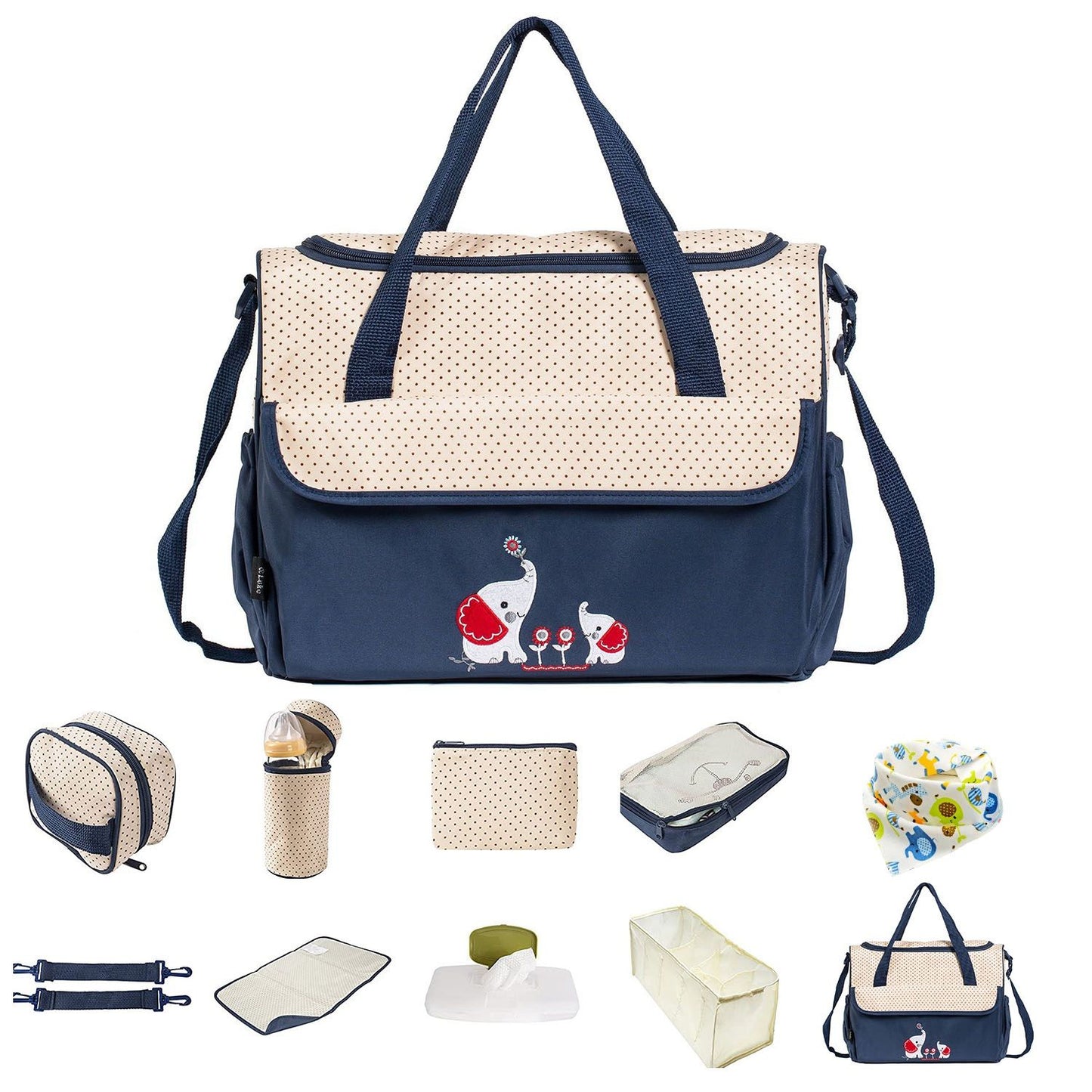 11Pcs Baby Nappy Diaper Bags Set for Mom Dad Mummy Shoulder Bags Multifunctional Diaper Handbags with Food Bag Bottle Bag Diaper Pad Burp Cloth 2 Hook Straps - Premium Diaper Bags Set from Doba - Just $112.54! Shop now at Handbags Specialist Headquarter