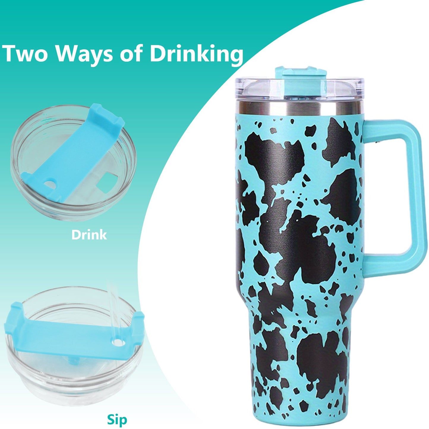 40oz 5D cowprint Insulated Tumbler With Handle And Straw Lid Portable Large Capacity water bottle, Heat preservation,304 Stainless Steel Cup For Outdoor Sports, Travel & Camping Birthday Gift - Premium Water Bottles from Doba - Just $39.48! Shop now at Handbags Specialist Headquarter
