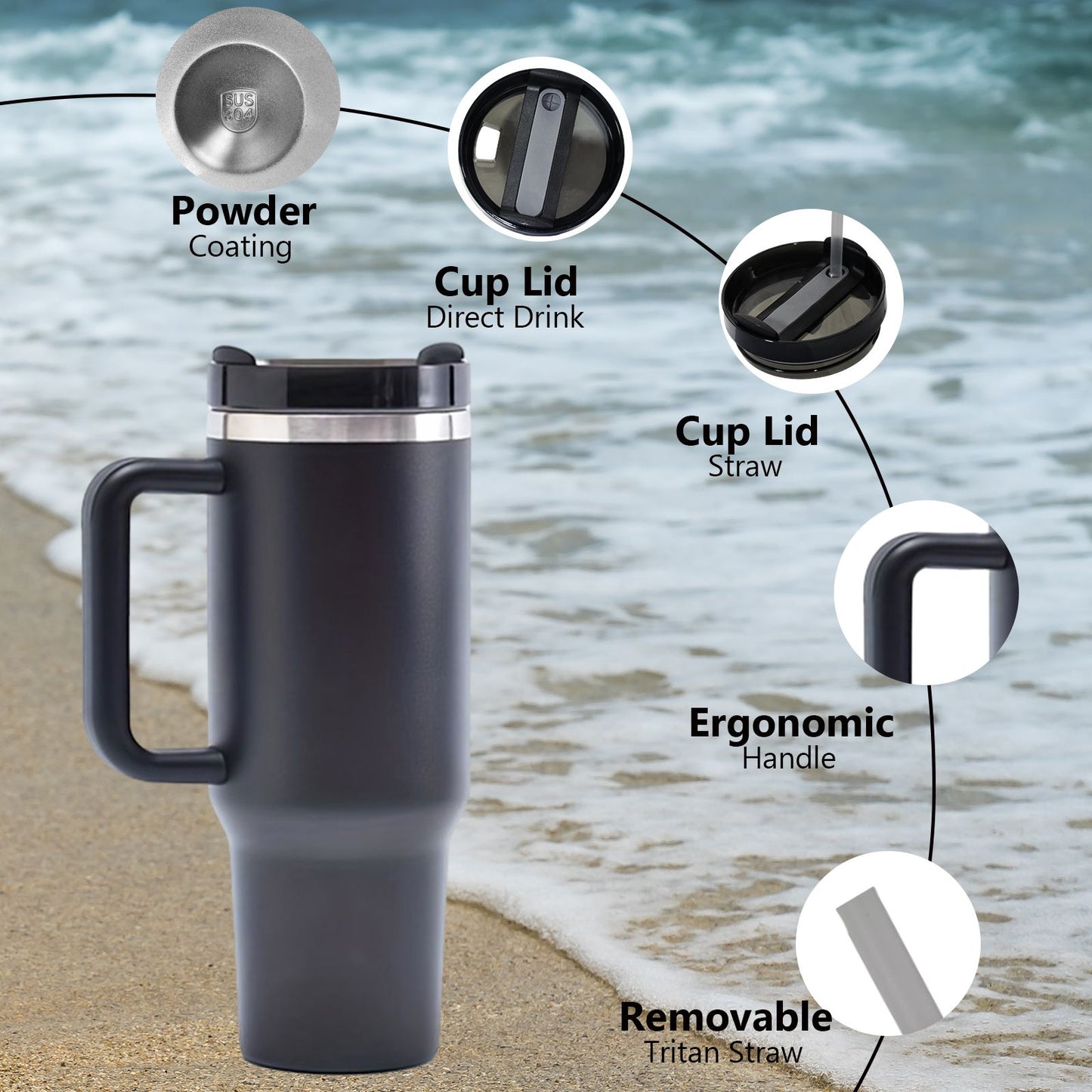 40oz V2 large capacity tumbler, With Handle And Straw Lid, Insulated Reusable Stainless Steel Water Bottles Travel Mug Coffee Cup car cup water cup For Men Women Outdoor Camping Driving, gift - Premium Water Bottles from Doba - Just $31.60! Shop now at Handbags Specialist Headquarter