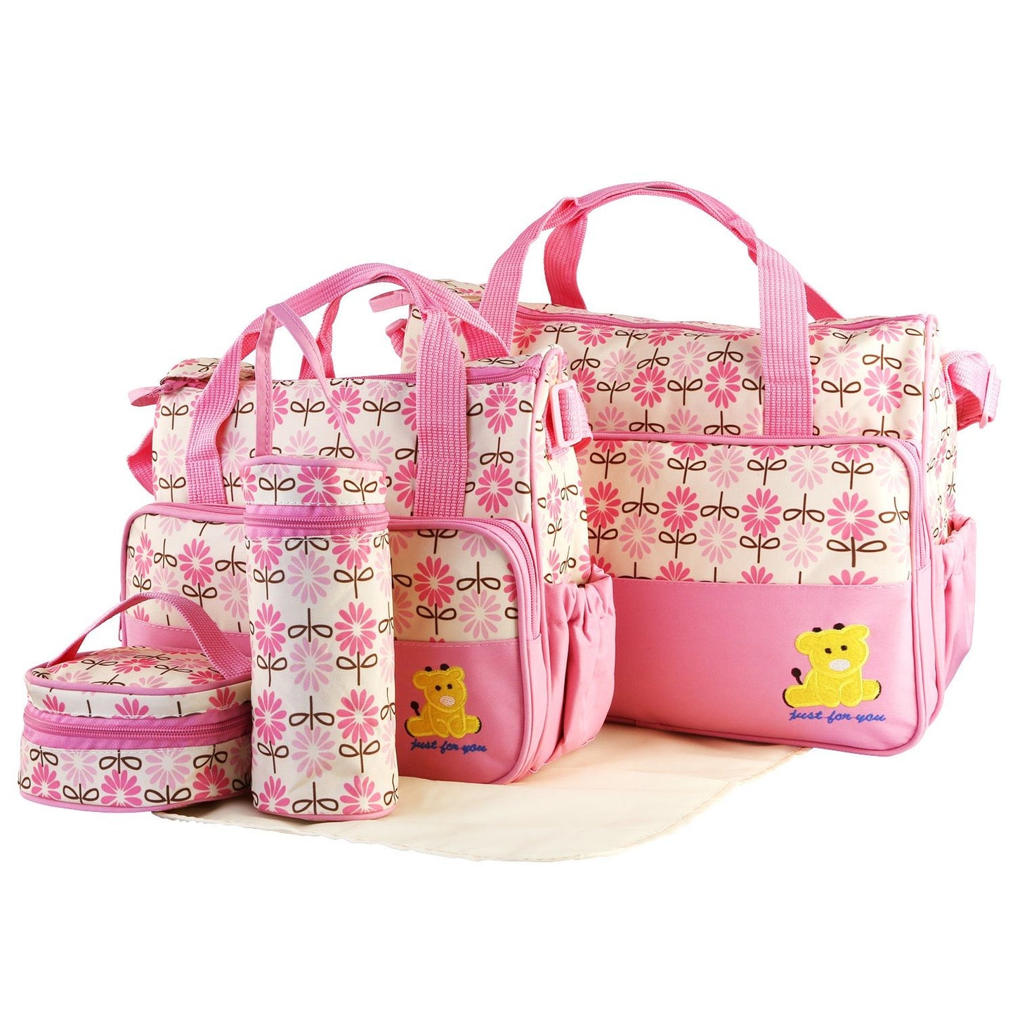5PCS Baby Nappy Diaper Bags Set Mummy Diaper Shoulder Bags w/ Nappy Changing Pad Insulated Pockets Travel Tote Bags - Premium Tote Bags from Doba - Just $70.62! Shop now at Handbags Specialist Headquarter
