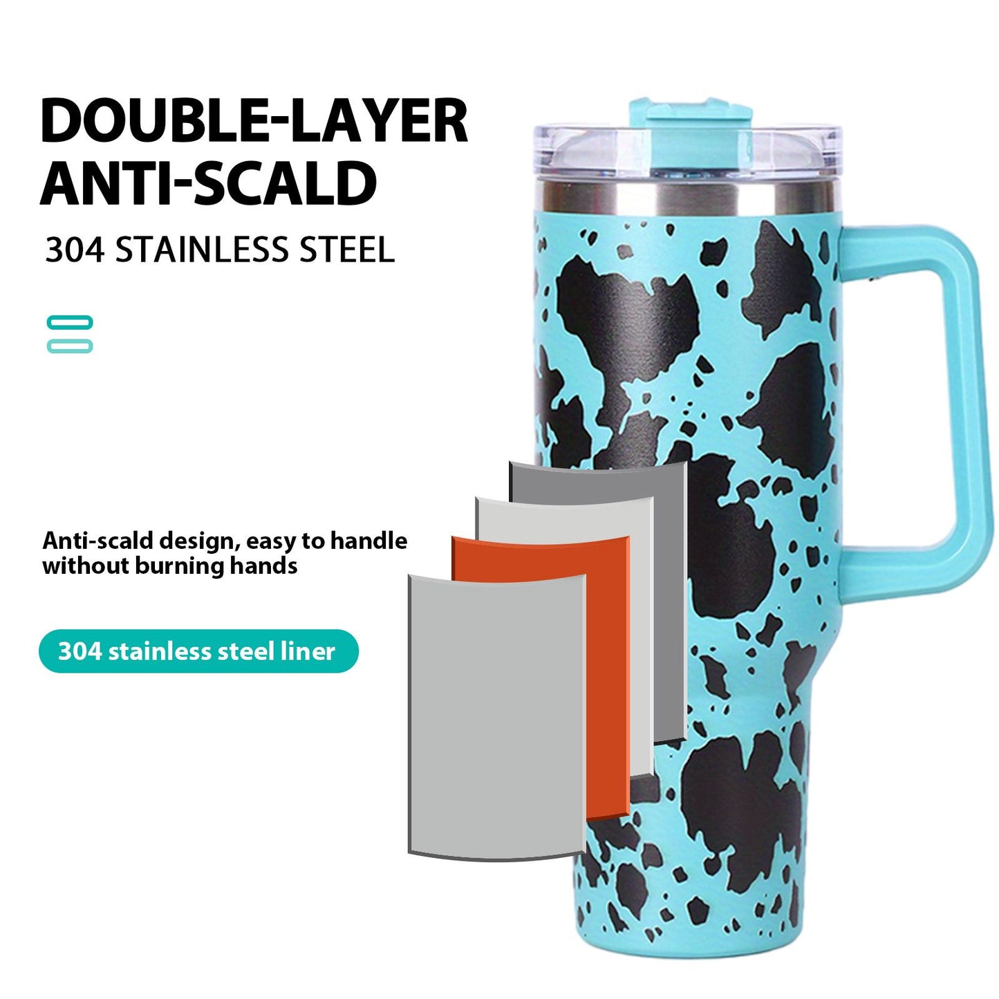 40oz 5D cowprint Insulated Tumbler With Handle And Straw Lid Portable Large Capacity water bottle, Heat preservation,304 Stainless Steel Cup For Outdoor Sports, Travel & Camping Birthday Gift - Premium Water Bottles from Doba - Just $39.48! Shop now at Handbags Specialist Headquarter