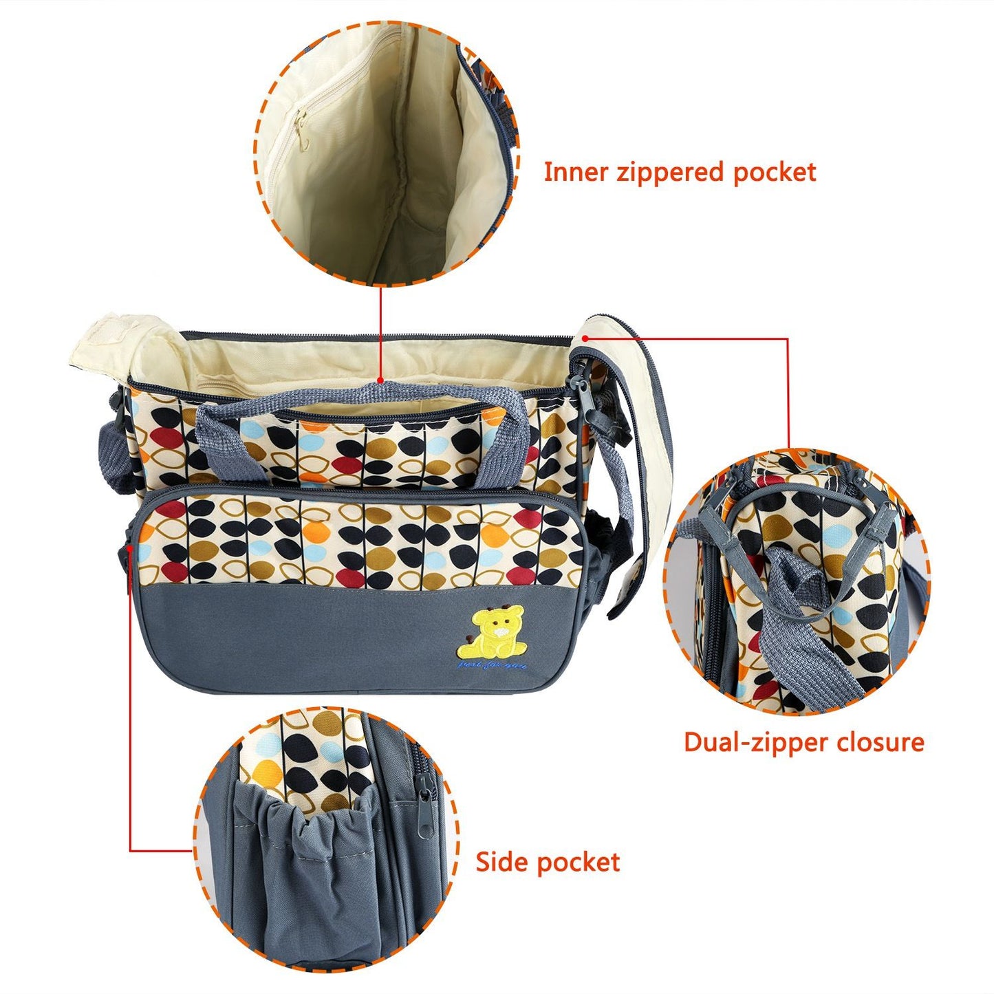 5PCS Baby Nappy Diaper Bags Set Mummy Diaper Shoulder Bags w/ Nappy Changing Pad Insulated Pockets Travel Tote Bags - Premium Tote Bags from Doba - Just $70.62! Shop now at Handbags Specialist Headquarter