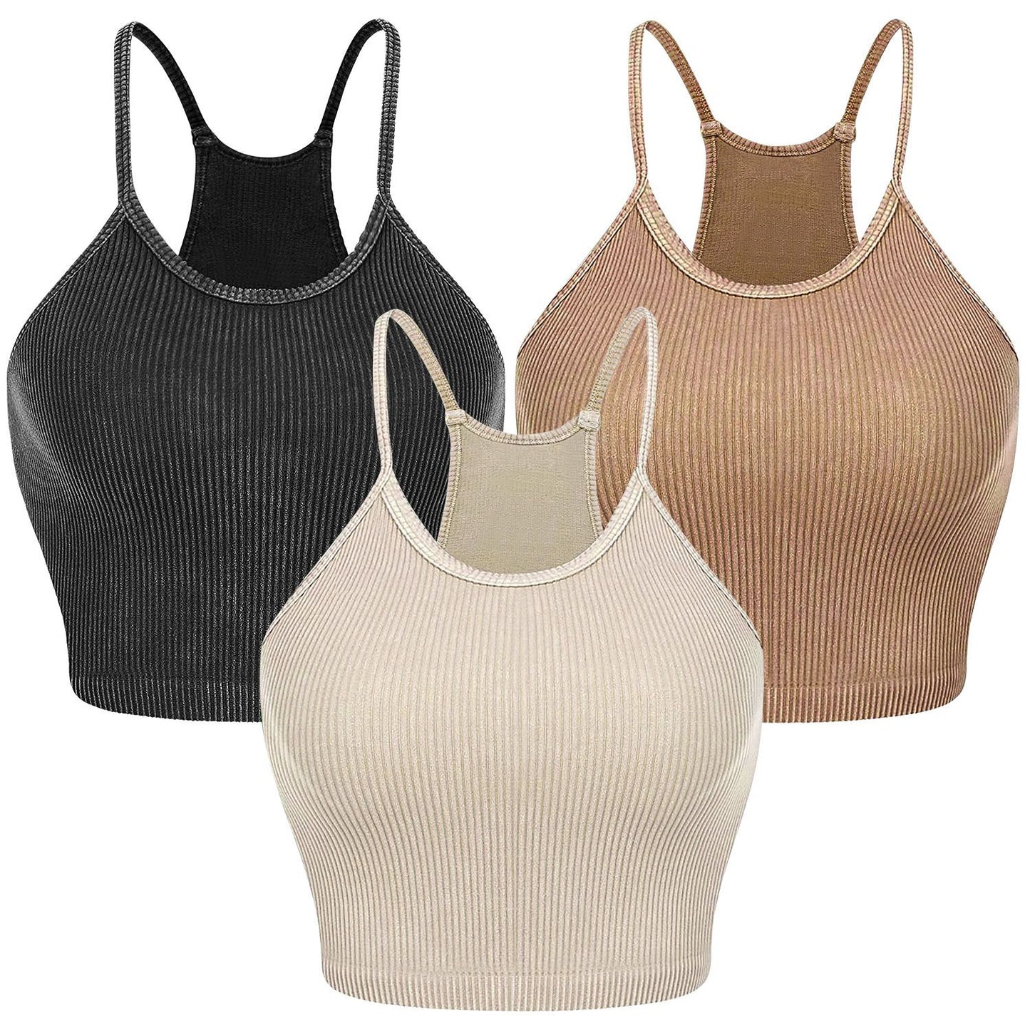 3 Pack Women Crop Basic Tank Top Ribbed Knit Sleeveless Round Neck 9 Color Machine Wash Summer Crop S to XL - Premium Tops from Doba - Just $55.80! Shop now at Handbags Specialist Headquarter