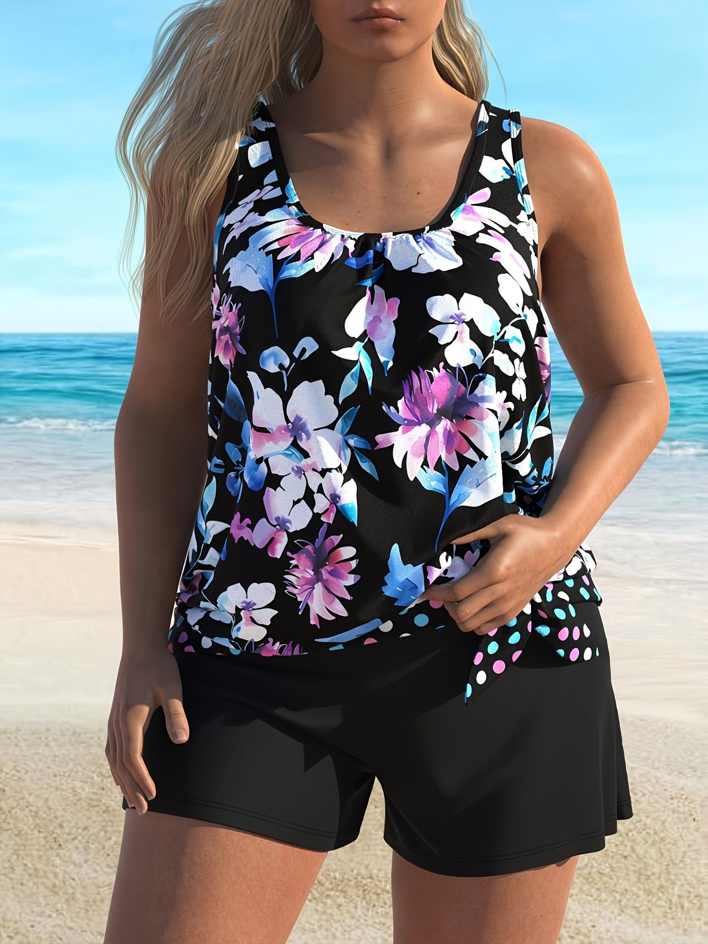 New women's Tankini suit with chest cushion and no steel ring, conservative style swimsuit - Premium Swimsuit Set from Doba - Just $35.73! Shop now at Handbags Specialist Headquarter