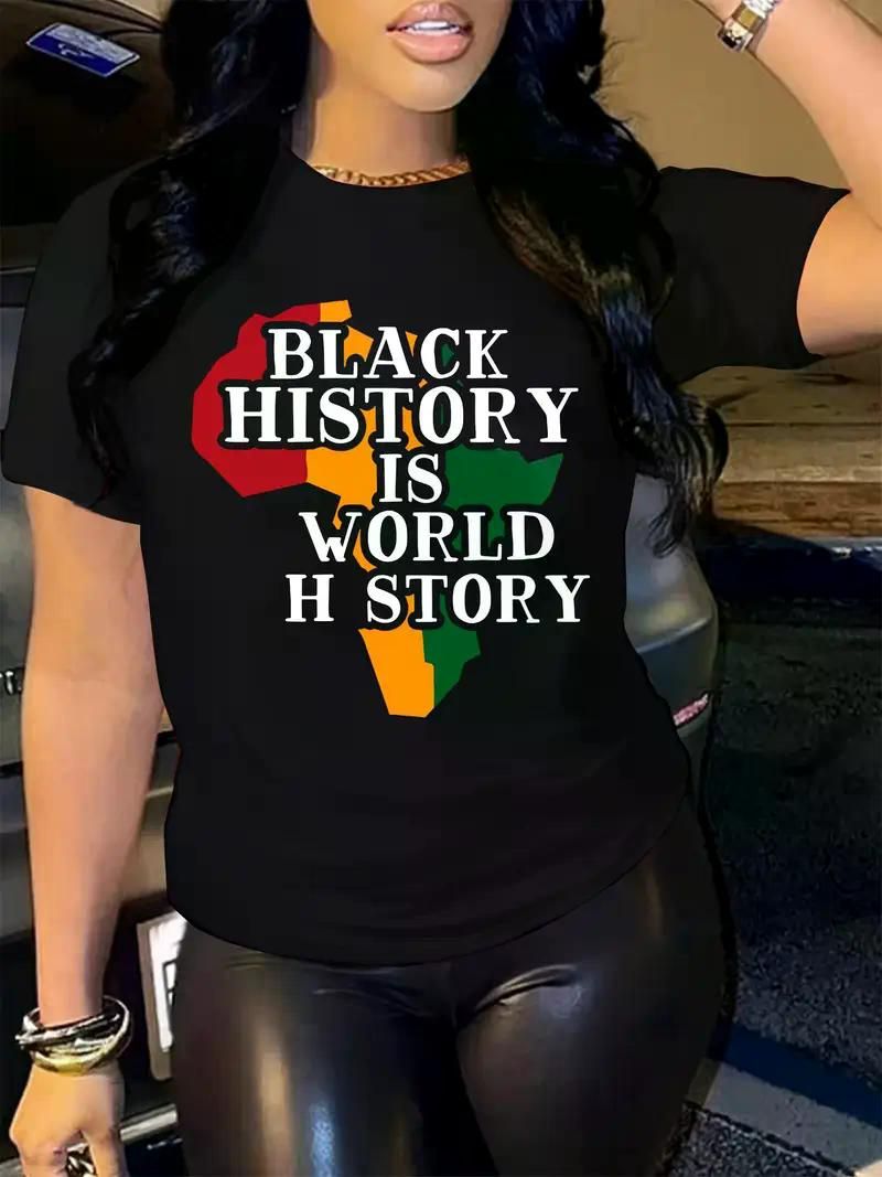 Empowering Black History Plus Size Women'S T-Shirt - Breathable Rayon, Crew Neck, Short Sleeve Tee for All Seasons, Movement Style, Four Seasons - Premium Women's T Shirt from Doba - Just $31.60! Shop now at Handbags Specialist Headquarter
