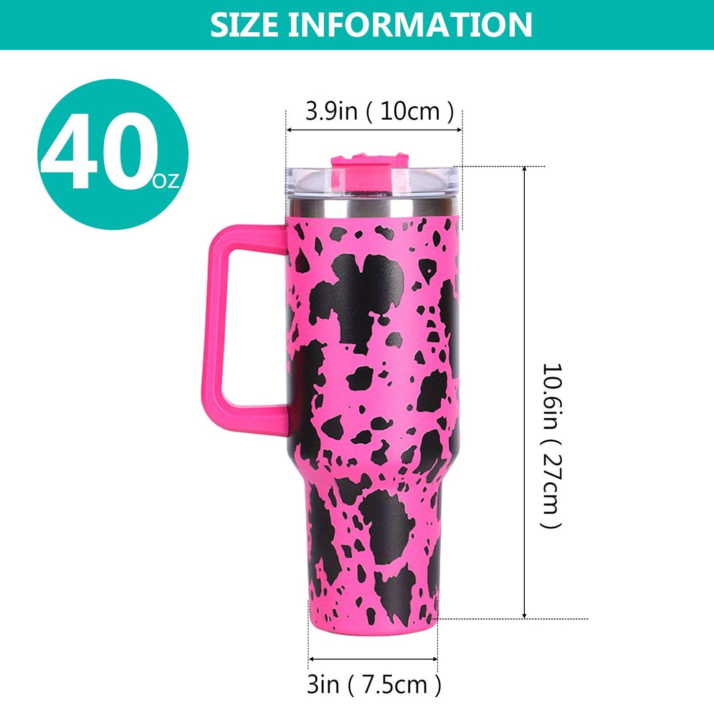 40oz 5D cowprint Insulated Tumbler With Handle And Straw Lid Portable Large Capacity water bottle, Heat preservation,304 Stainless Steel Cup For Outdoor Sports, Travel & Camping Birthday Gift - Premium Water Bottles from Doba - Just $39.48! Shop now at Handbags Specialist Headquarter