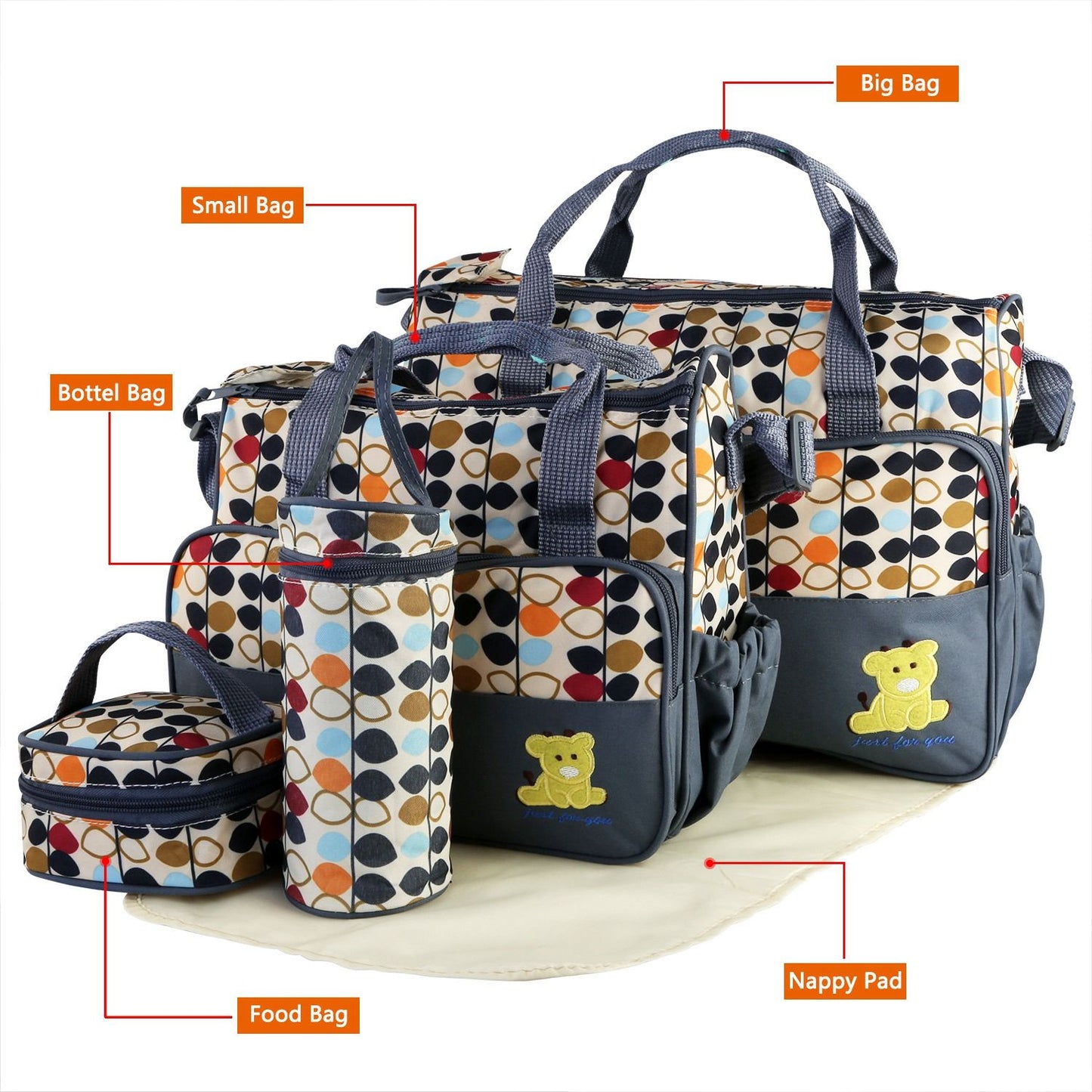 5PCS Baby Nappy Diaper Bags Set Mummy Diaper Shoulder Bags w/ Nappy Changing Pad Insulated Pockets Travel Tote Bags - Premium Tote Bags from Doba - Just $70.62! Shop now at Handbags Specialist Headquarter