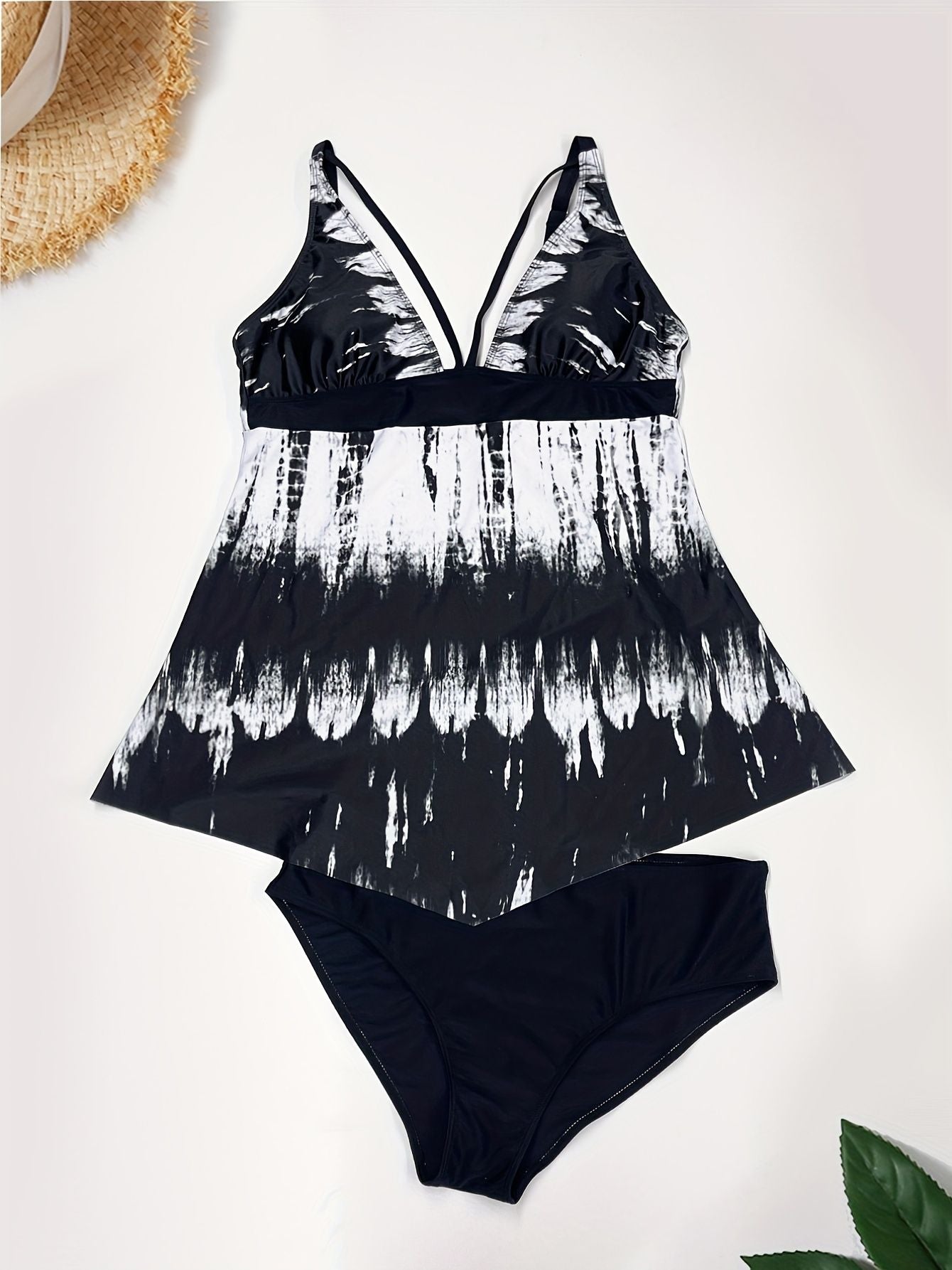 Plus Size Casual Tankini Set, Women's Plus Colorblock Geometric Print Cut Out Strappy Cami Top & Panty Swimsuit Two Piece Set - Premium Swimsuit Set from Doba - Just $39.68! Shop now at Handbags Specialist Headquarter