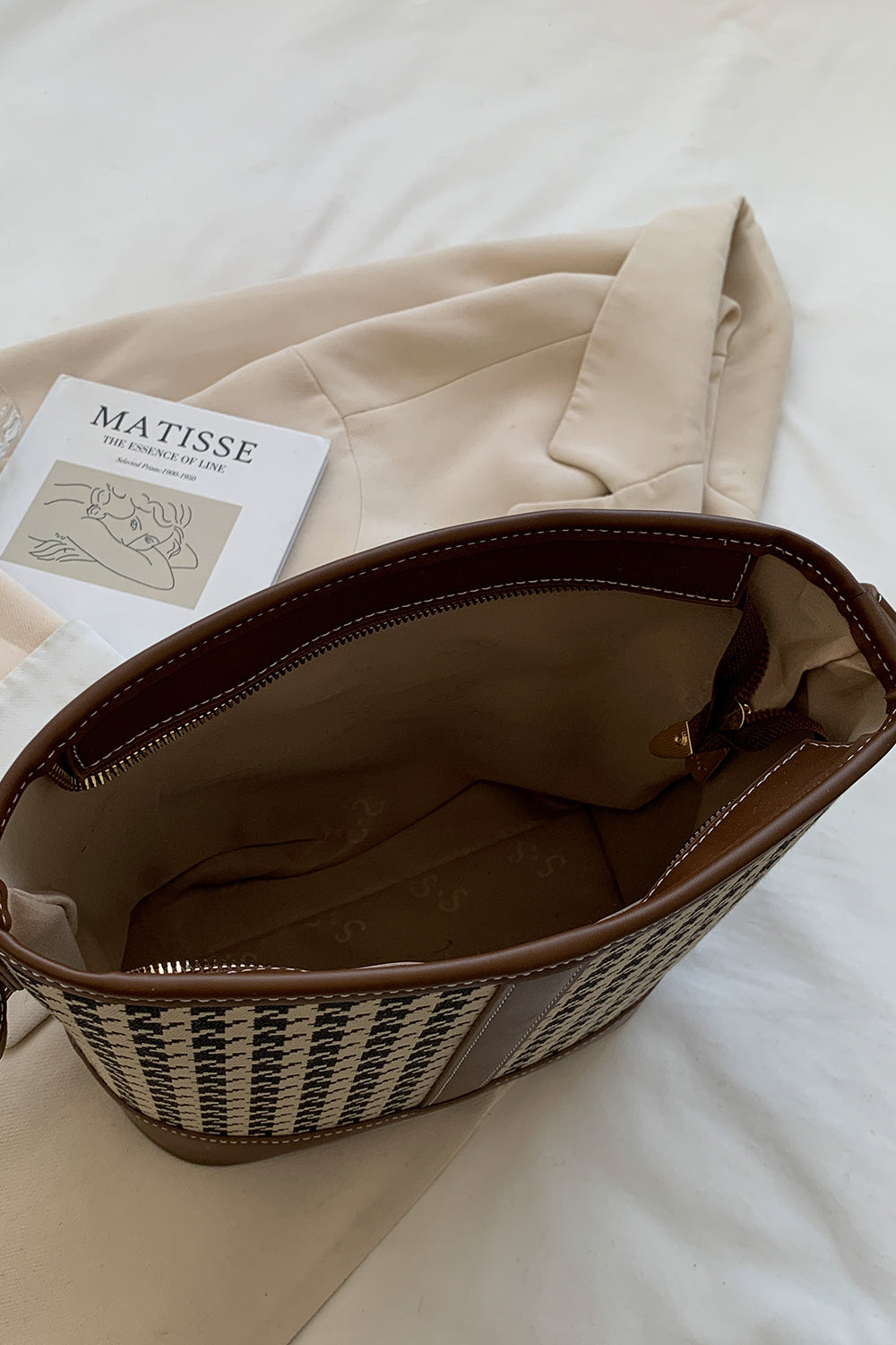 Houndstooth PU Leather Shoulder Bag - Premium Tote Bag from Trendsi - Just $39.99! Shop now at Handbags Specialist Headquarter