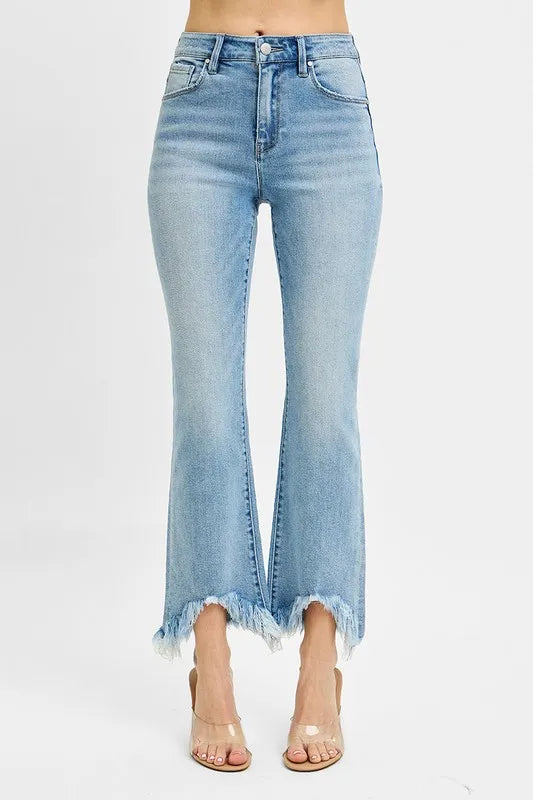 RISEN Full Size High Rise Crop Bootcut Fray Hem Jeans Plus Size - Premium Women / Jeans & Denim from Trendsi - Just $57.99! Shop now at Handbags Specialist Headquarter