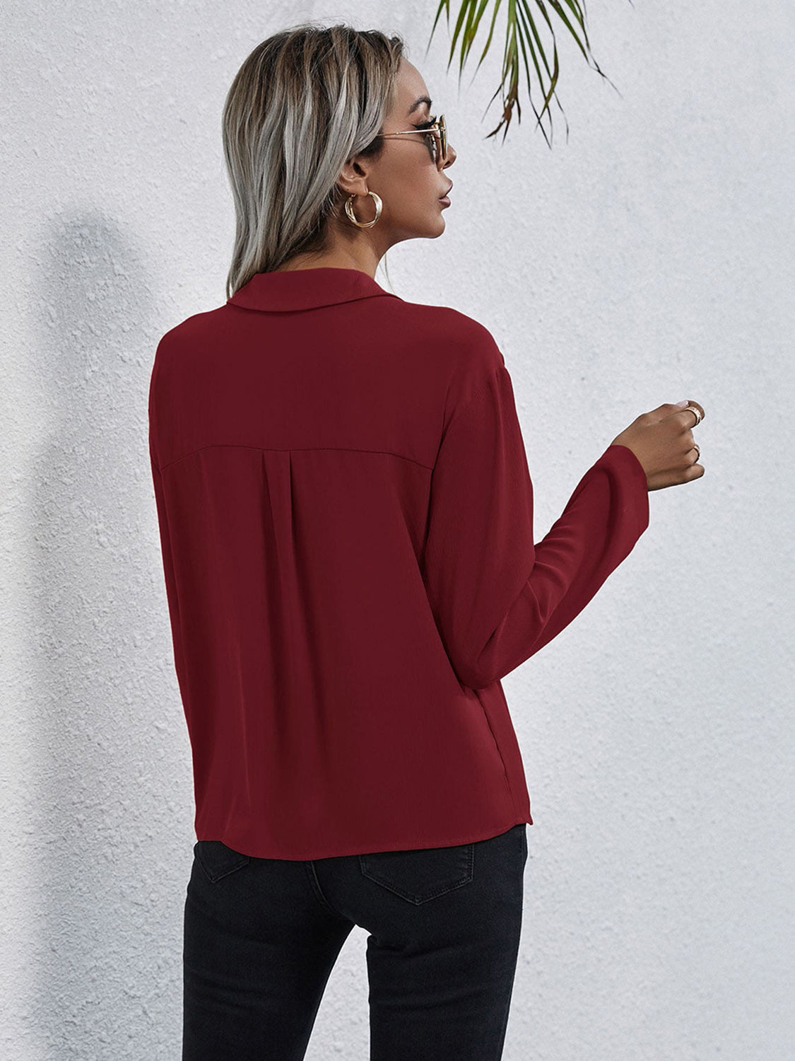 Collared Neck Button Down Shirt - Premium Women's Down Shirt Tops from Trendsi - Just $27! Shop now at Handbags Specialist Headquarter