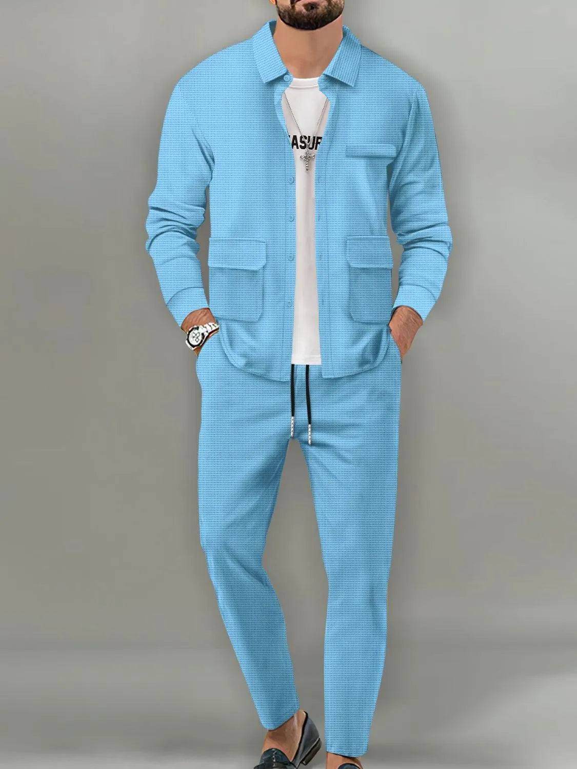 Men's Full Size Button Up Long Sleeve Top and Pants Set Plus Size - Premium Men's Pants Set from Trendsi - Just $39.38! Shop now at Handbags Specialist Headquarter