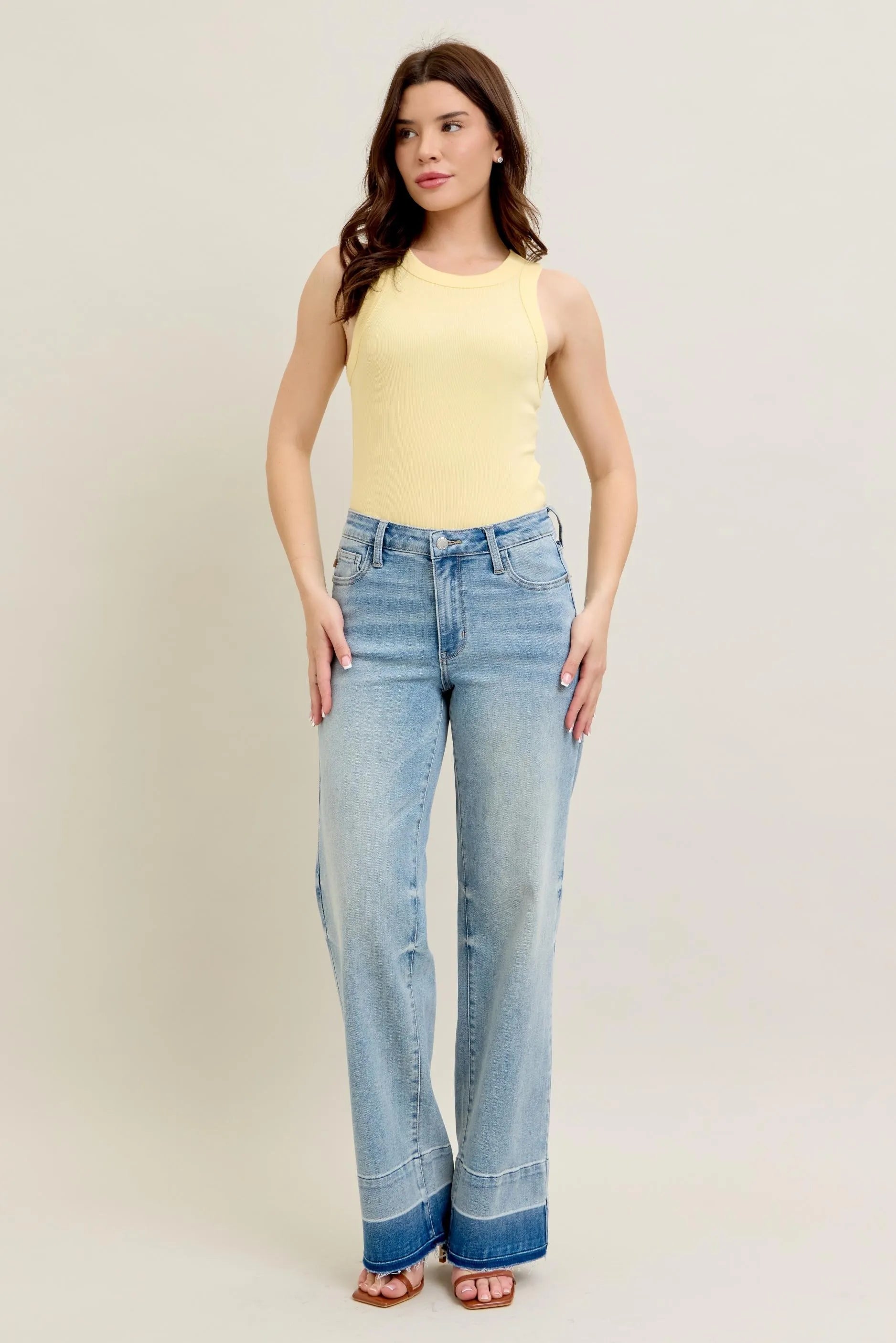 Judy Blue Full Size Mr Release Hem Wide Leg Jeans Plus Size - Premium Women / Jeans & Denim from Trendsi - Just $67.99! Shop now at Handbags Specialist Headquarter