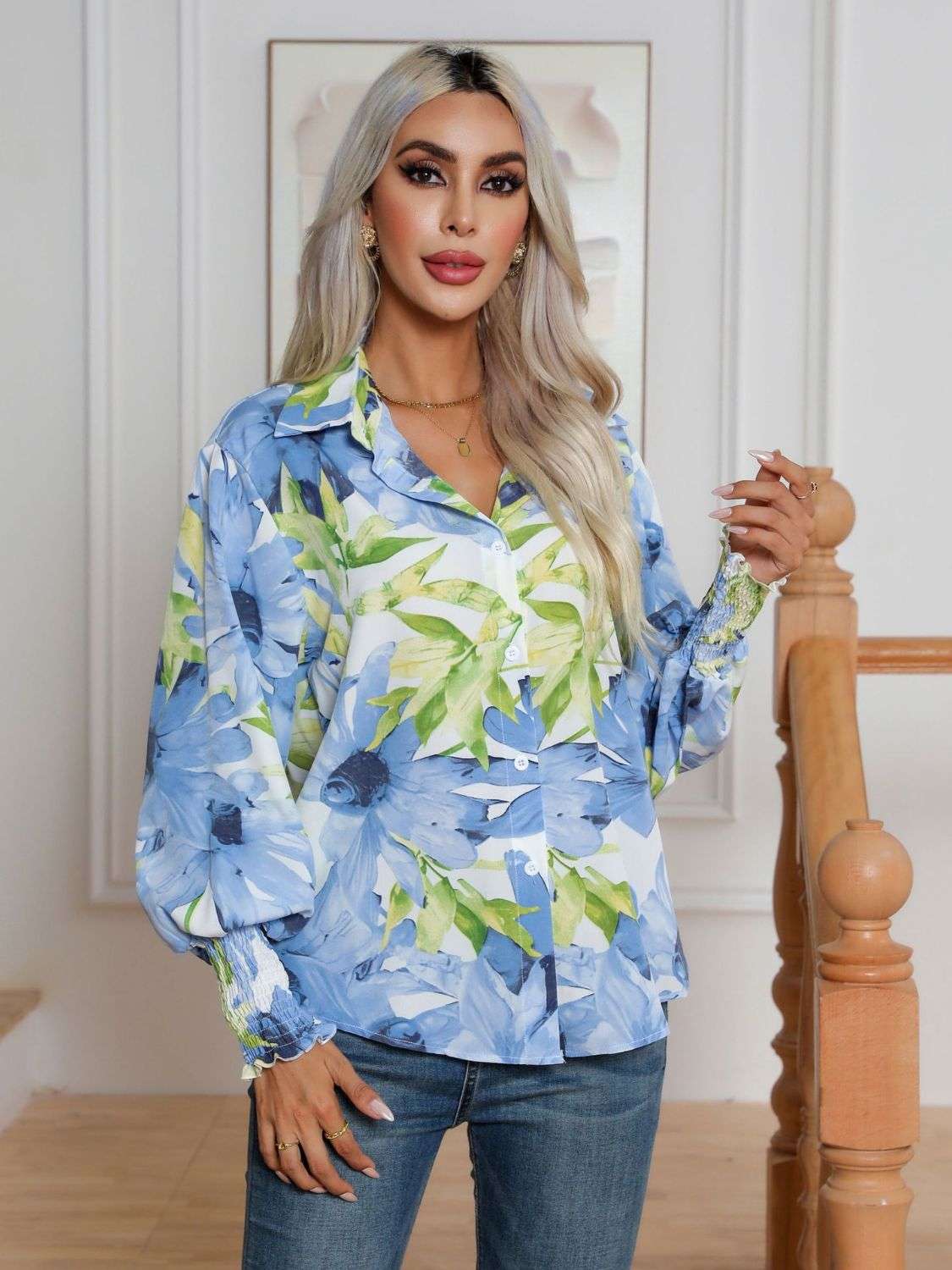 Button Down Printed Long Sleeve Shirt - Premium Women / Tops from Trendsi - Just $21.02! Shop now at Handbags Specialist Headquarter