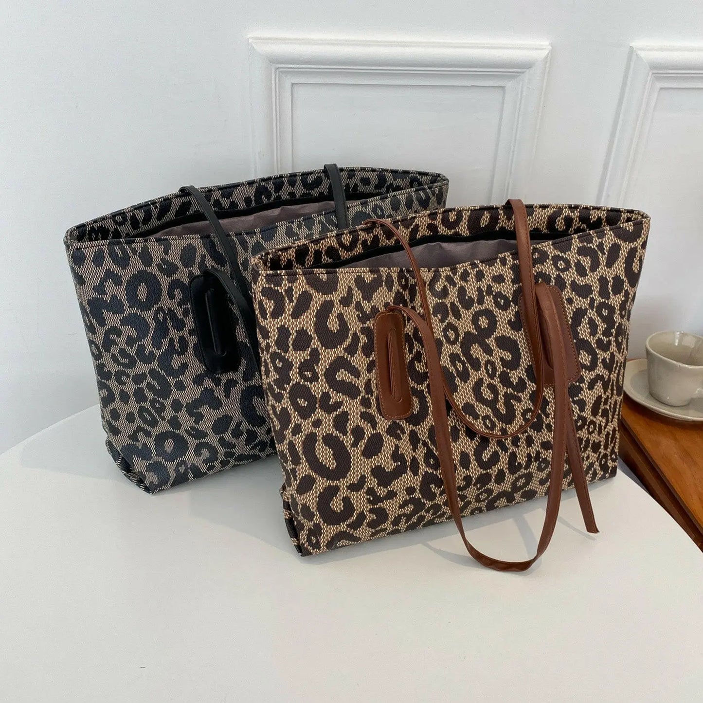 PU Leather Leopard Tote Bag.