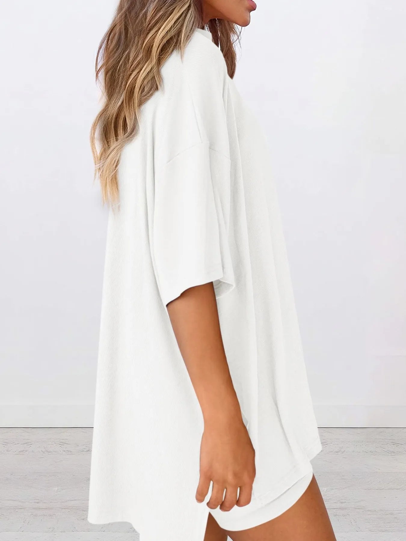 Full Size Oversized Slit Round Neck Top and Shorts Lounge Set Plus Size - Premium Sleepwear from Trendsi - Just $28.99! Shop now at Handbags Specialist Headquarter