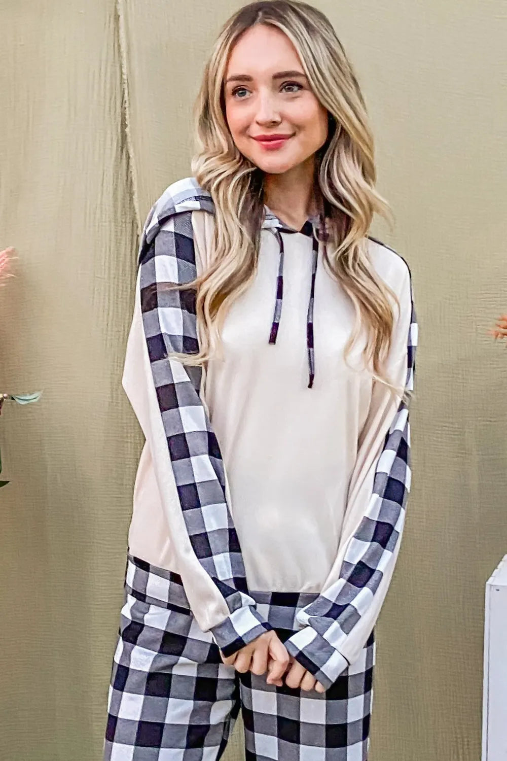 And The Why Drawstring Hooded Top and Plaid Pants Lounge Set - Premium Sleepwear from Trendsi - Just $53.99! Shop now at Handbags Specialist Headquarter
