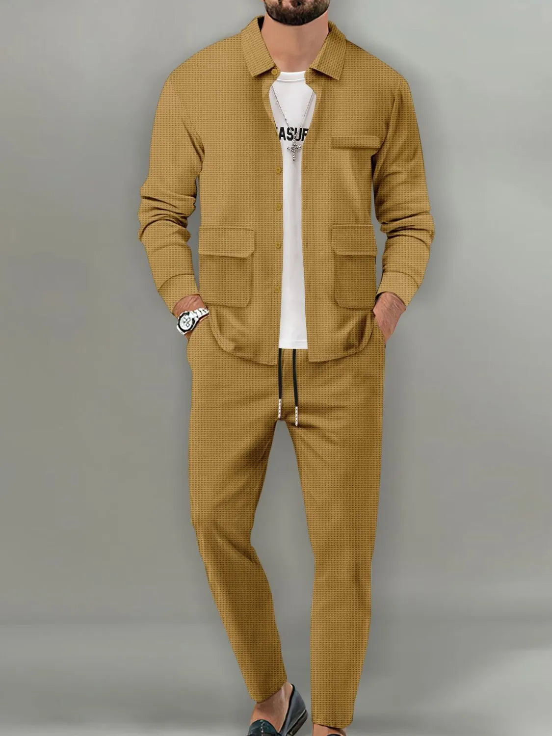 Men's Full Size Button Up Long Sleeve Top and Pants Set Plus Size - Premium Men's Pants Set from Trendsi - Just $39.38! Shop now at Handbags Specialist Headquarter