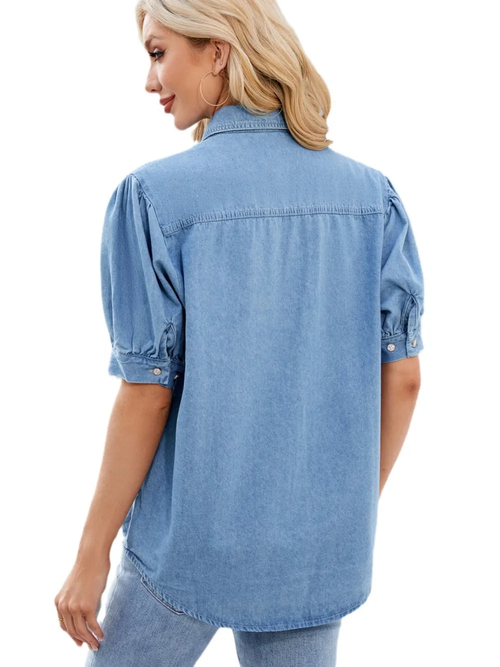 Collared Neck Button Up Denim Shirt - Premium Women / Jeans & Denim from Trendsi - Just $37.50! Shop now at Handbags Specialist Headquarter
