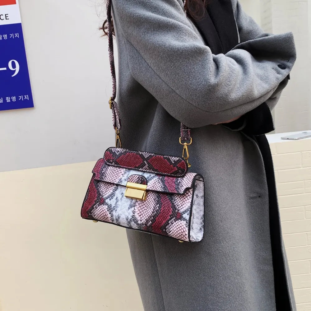 PU Leather Snakeskin Print Crossbody Bag - Premium Crossbody Bag from Trendsi - Just $35.99! Shop now at Handbags Specialist Headquarter