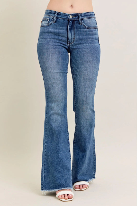 Judy Blue Full Size Mr Vintage Wash Flare Jeans W/ Destroy and Fray Hem Plus Size - Premium Women / Jeans & Denim from Trendsi - Just $69.99! Shop now at Handbags Specialist Headquarter