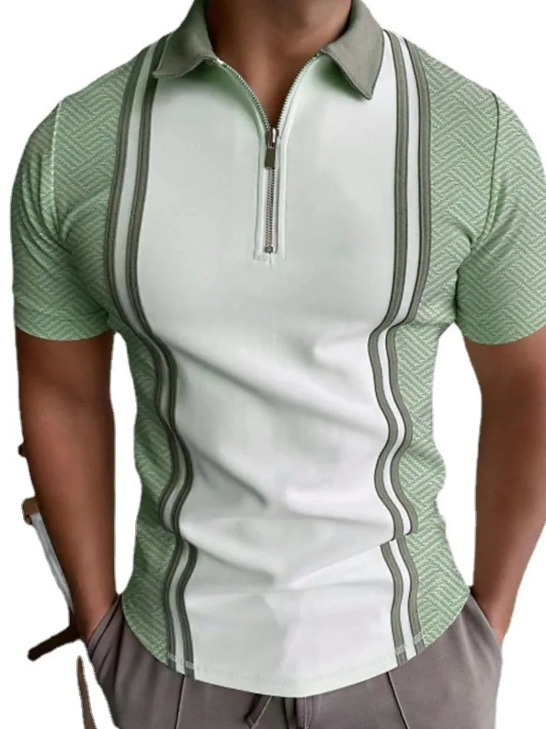 Men's Full Size Zip Collar Short Sleeve Polo Plus Size - Premium Men's Shirts from Trendsi - Just $29.88! Shop now at Handbags Specialist Headquarter