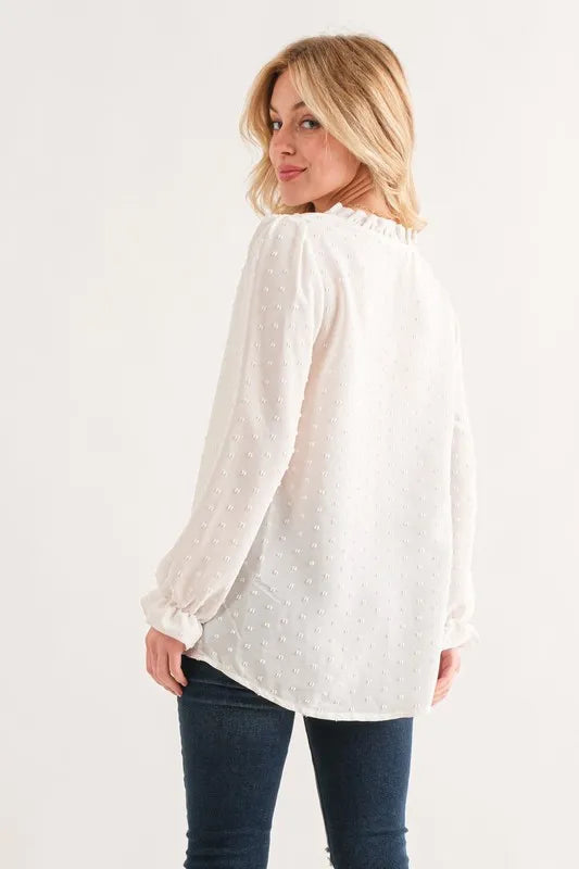 And The Why Polka Dot Ruffle Detailed Blouse Top - Premium Women / Tops from Trendsi - Just $38.88! Shop now at Handbags Specialist Headquarter