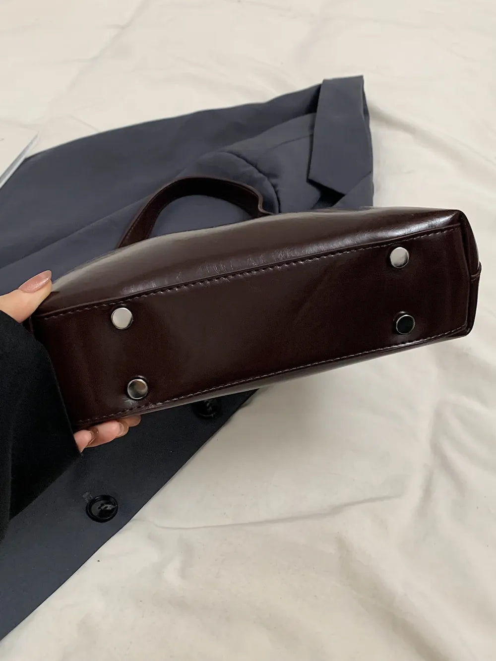 PU Leather Moon Shape Shoulder Bag - Premium Tote Bag from Trendsi - Just $39.99! Shop now at Handbags Specialist Headquarter