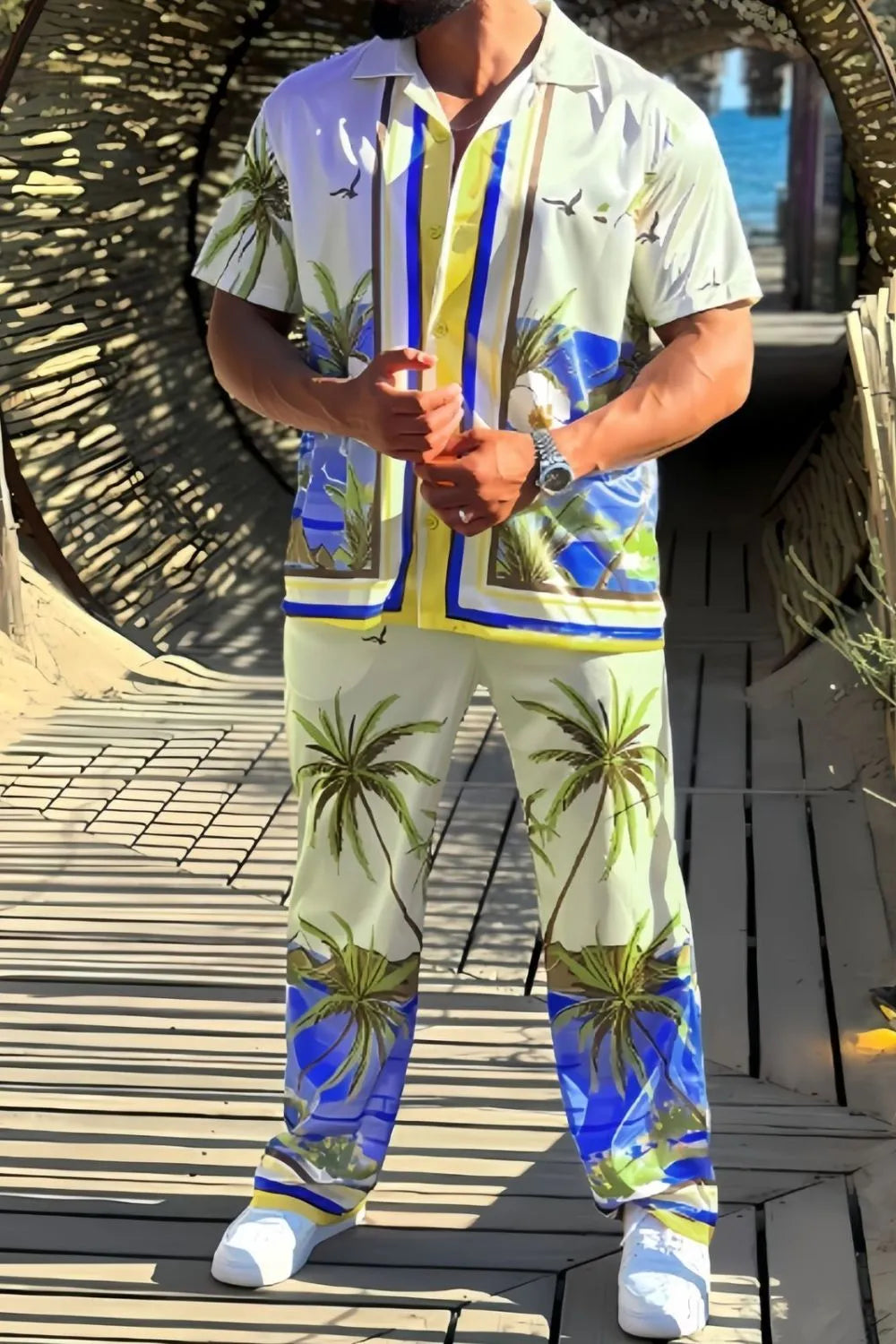 Men's Full Size Printed Short Sleeve Top and Pants Set Plus Size - Premium Men's Shirts from Trendsi - Just $39.38! Shop now at Handbags Specialist Headquarter