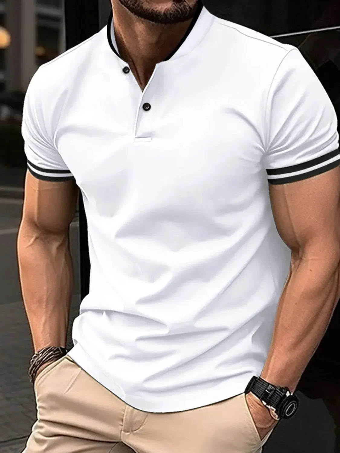 Men's Full Size Button Detail Short Sleeve Polo Plus Size.