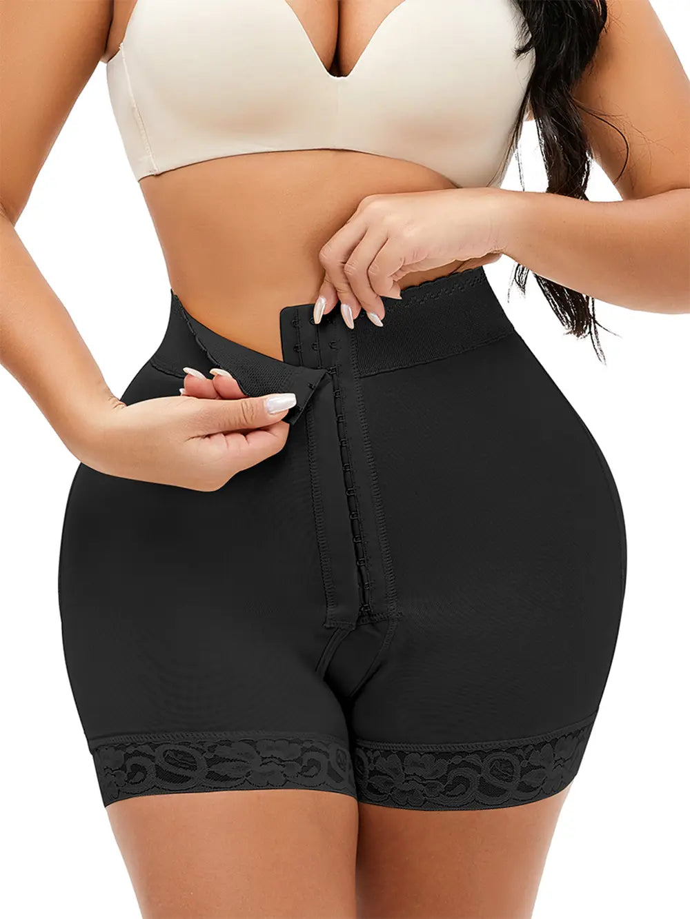 Full Size Lace Detail Hook-and-Eye Shaping Shorts - Premium Bottoms from Trendsi - Just $30! Shop now at Handbags Specialist Headquarter