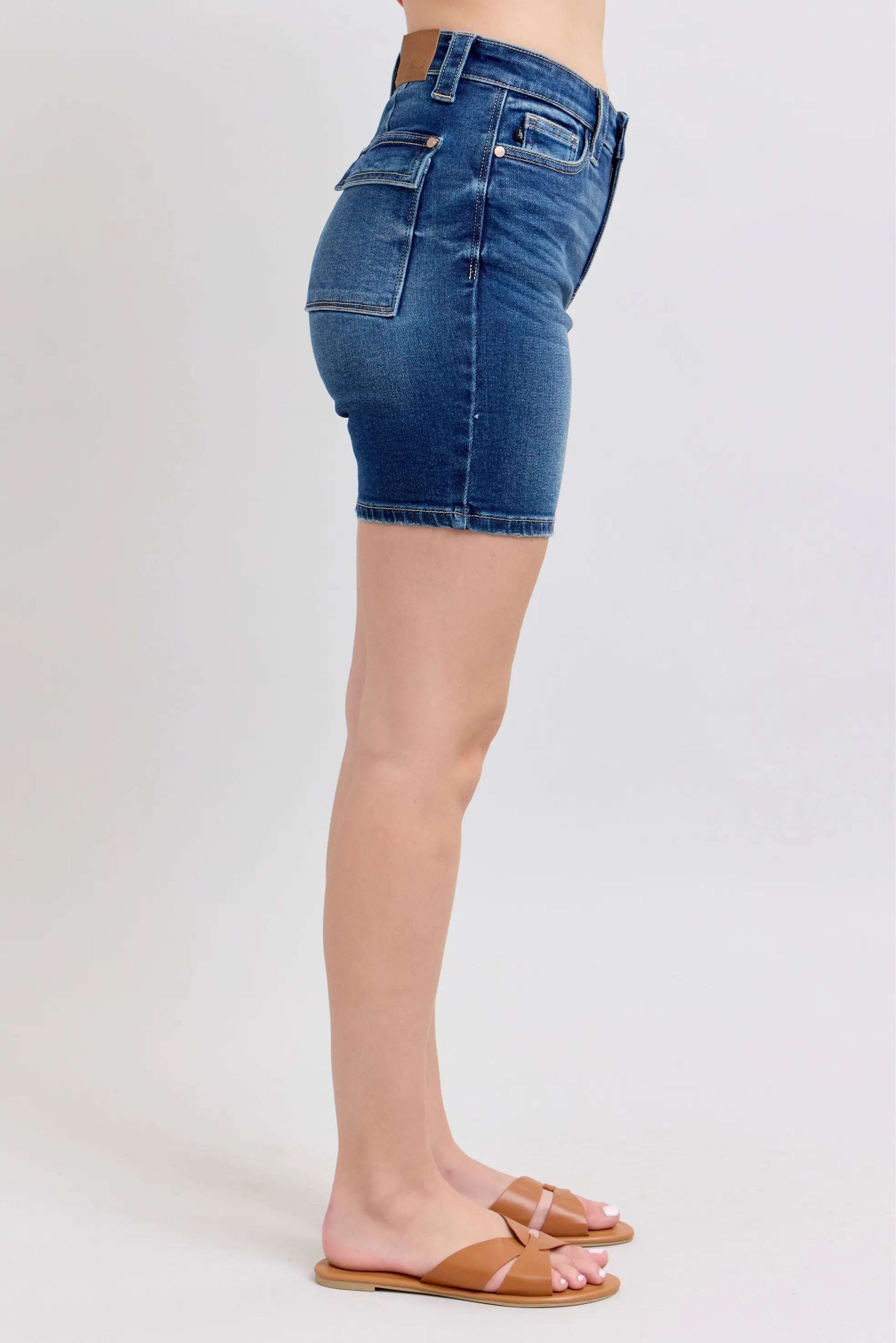 Judy Blue Full Size High Waist Bermudas Jeans W/ Back Flap Pockets Plus Size - Premium Women / Jeans & Denim from Trendsi - Just $50.99! Shop now at Handbags Specialist Headquarter
