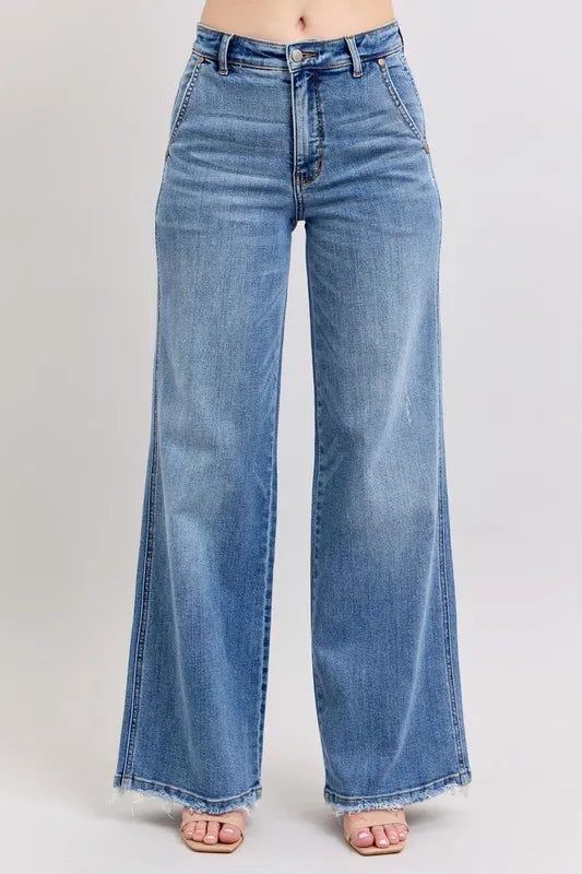 Judy Blue Full Size Raw Hem Wide Leg Jeans Plus Size - Premium Women / Jeans & Denim from Trendsi - Just $67.99! Shop now at Handbags Specialist Headquarter