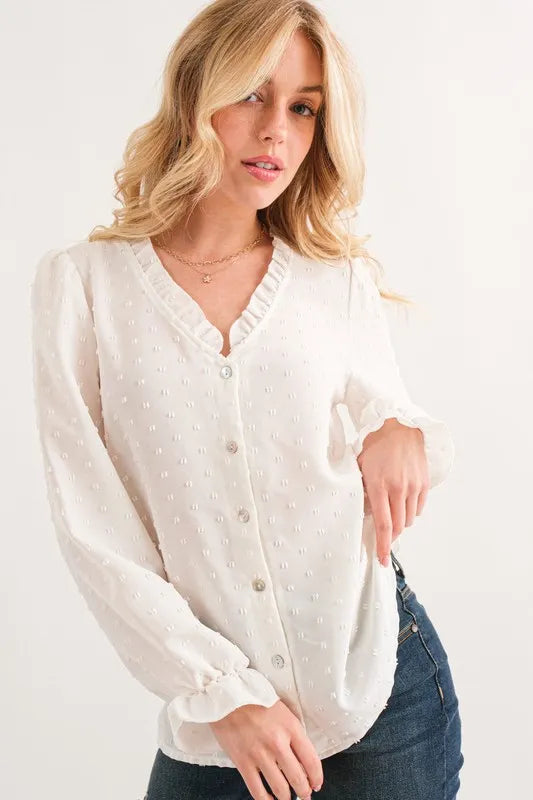 And The Why Polka Dot Ruffle Detailed Blouse Top - Premium Women / Tops from Trendsi - Just $38.88! Shop now at Handbags Specialist Headquarter