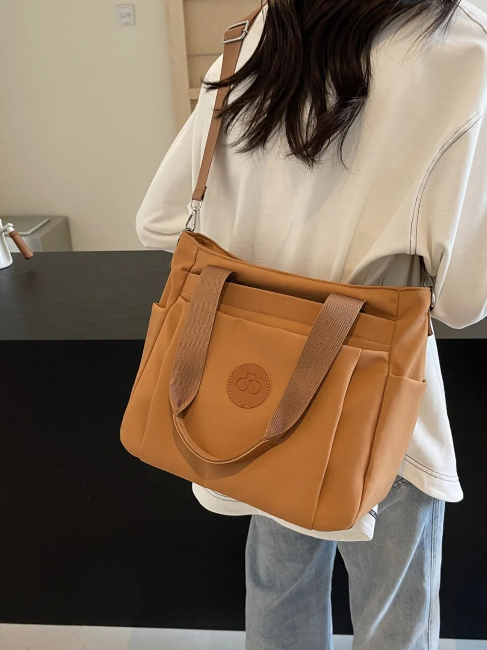 Nylon Solid Color Tote Bag - Premium Tote Bag from Trendsi - Just $31.99! Shop now at Handbags Specialist Headquarter