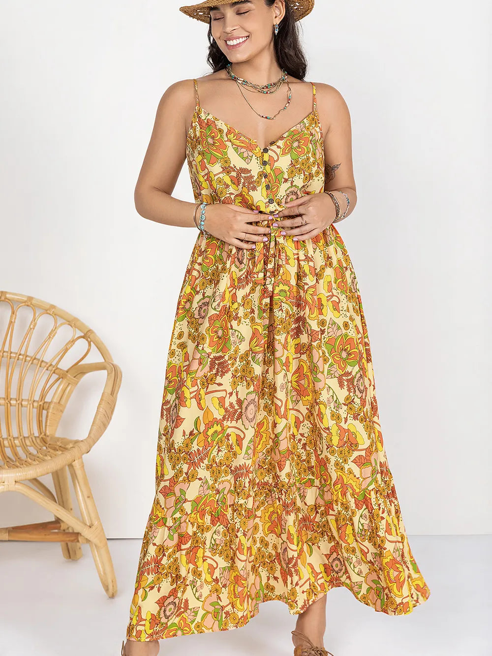 Plus Size Printed V-Neck Maxi Cami Dress - Premium Dresses from Trendsi - Just $42.99! Shop now at Handbags Specialist Headquarter