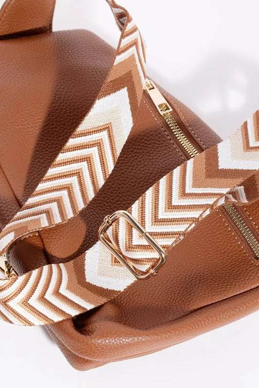 Fame PU Leather Chevron Strap Crossbody Bag - Premium Crossbody Bag from Trendsi - Just $36.99! Shop now at Handbags Specialist Headquarter