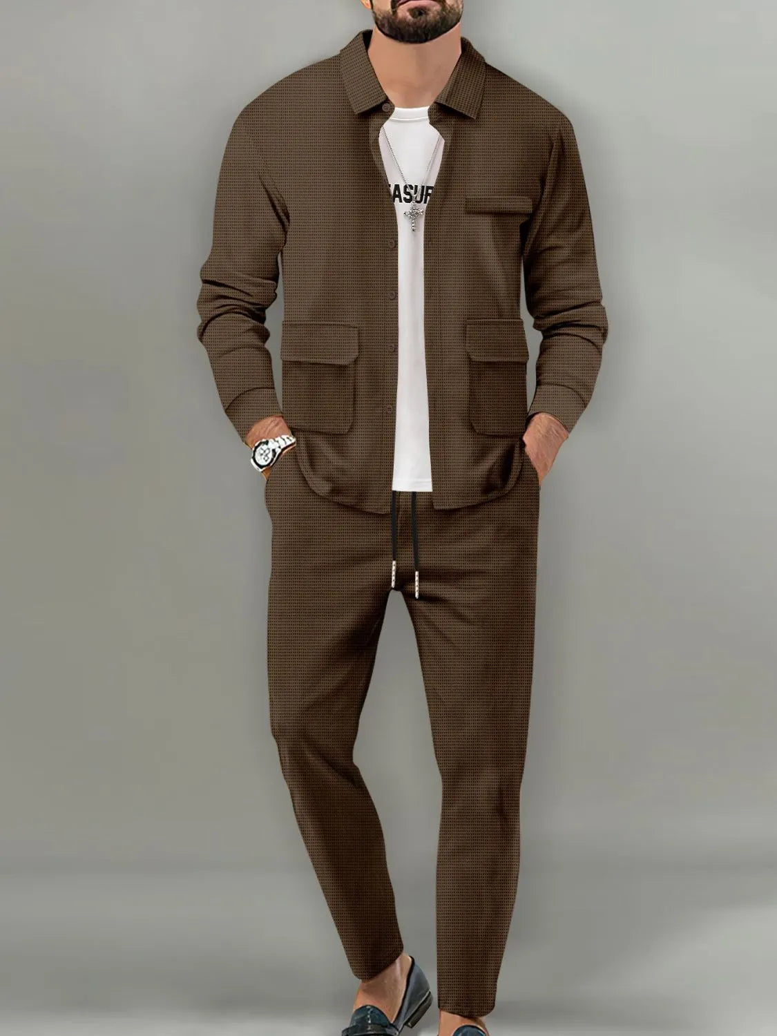 Men's Full Size Button Up Long Sleeve Top and Pants Set Plus Size - Premium Men's Pants Set from Trendsi - Just $39.38! Shop now at Handbags Specialist Headquarter
