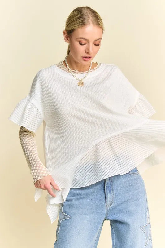 Davi & Dani Waffle Knit Bodice Ruffle Bottom Detail Top - Premium from Trendsi - Just $40.99! Shop now at Handbags Specialist Headquarter