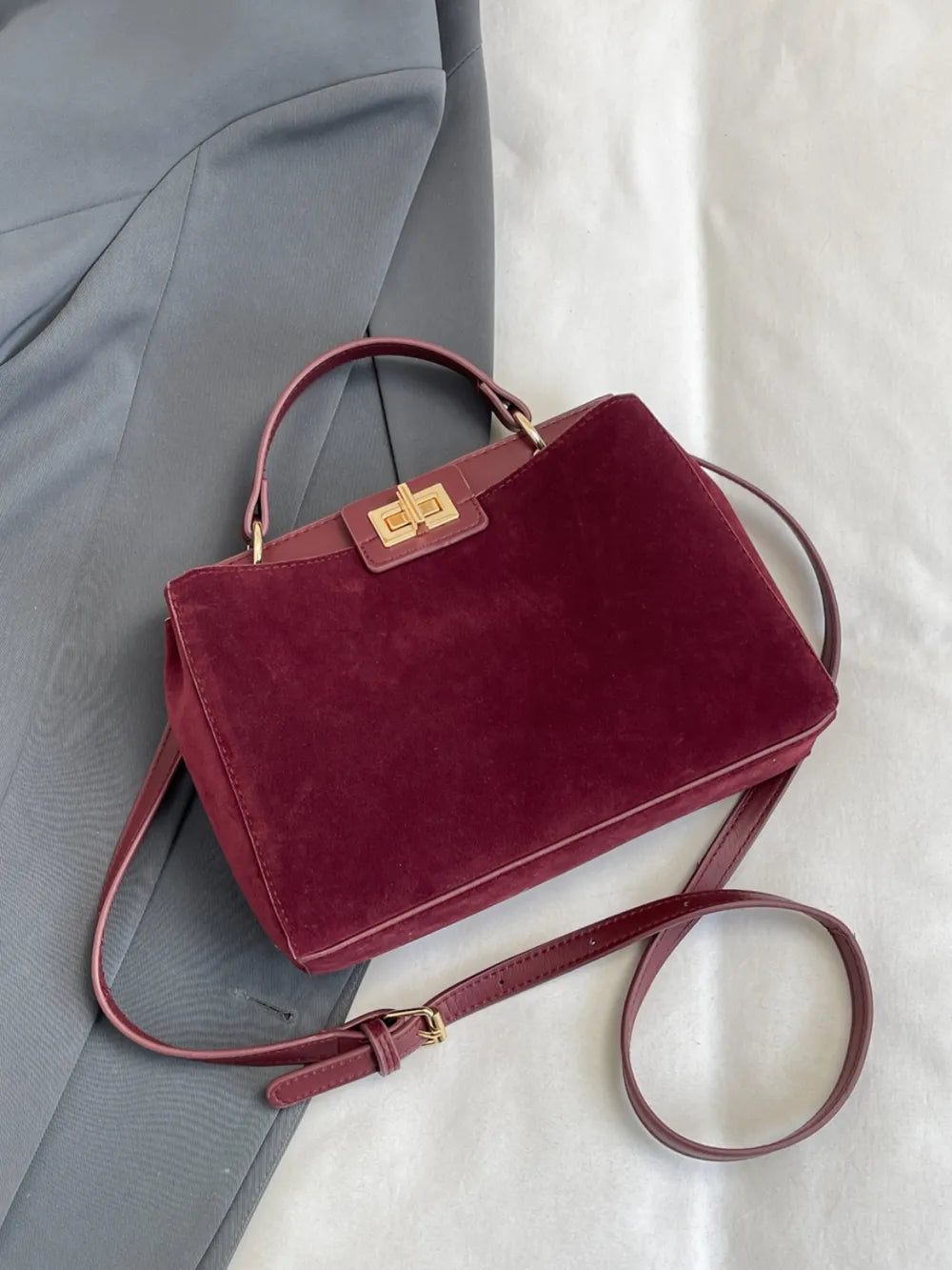 Solid Color Handbag with Removable Strap - Premium handbags from Trendsi - Just $33.99! Shop now at Handbags Specialist Headquarter