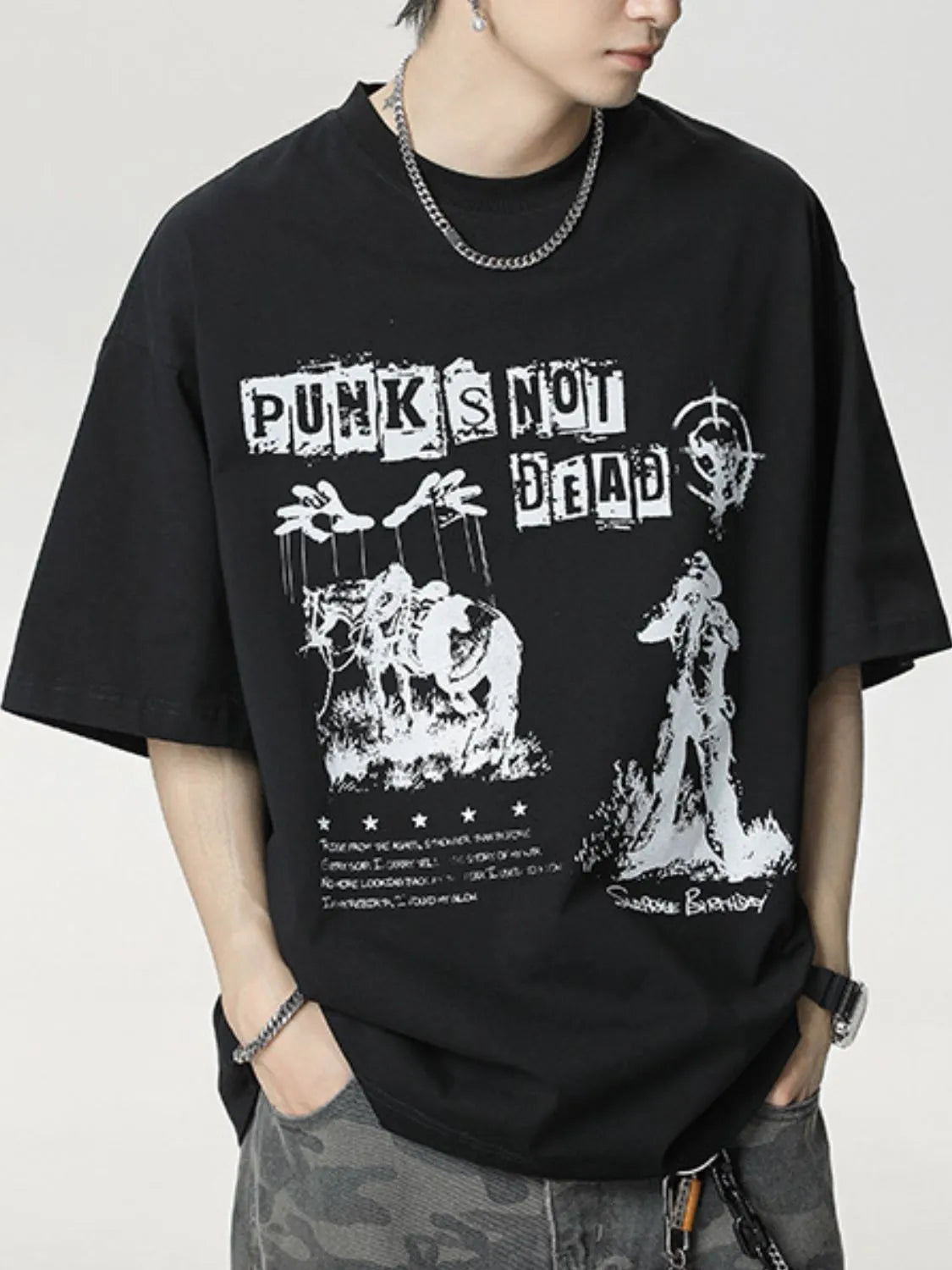 Men's Plus Size Graphic Round Neck Half Sleeve T-Shirt - Premium Men's T Shirt from Trendsi - Just $26.12! Shop now at Handbags Specialist Headquarter