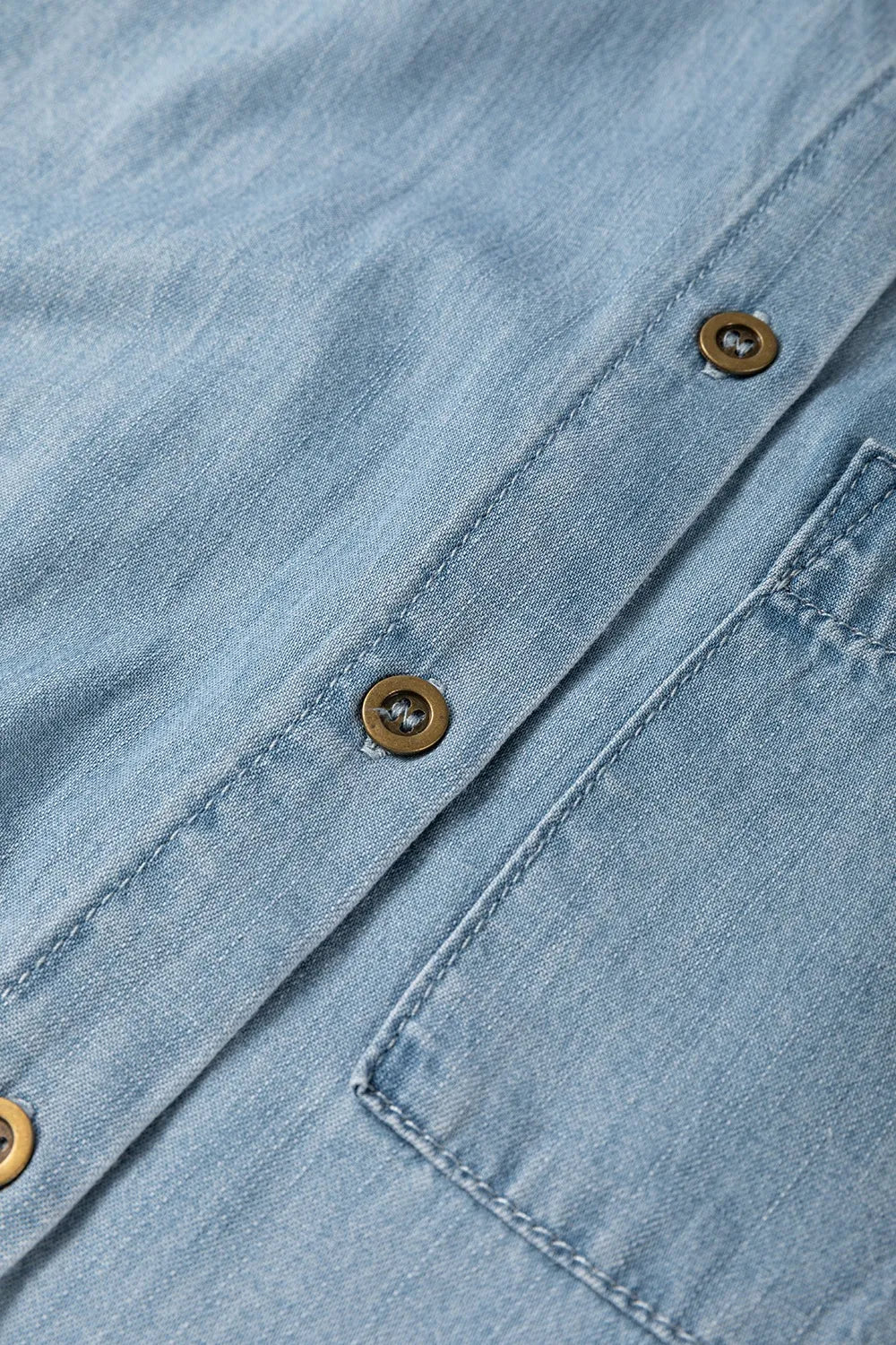 Folded Short Sleeve Patched Pocket Denim Shirt - Premium Women / Jeans & Denim from Trendsi - Just $48.76! Shop now at Handbags Specialist Headquarter