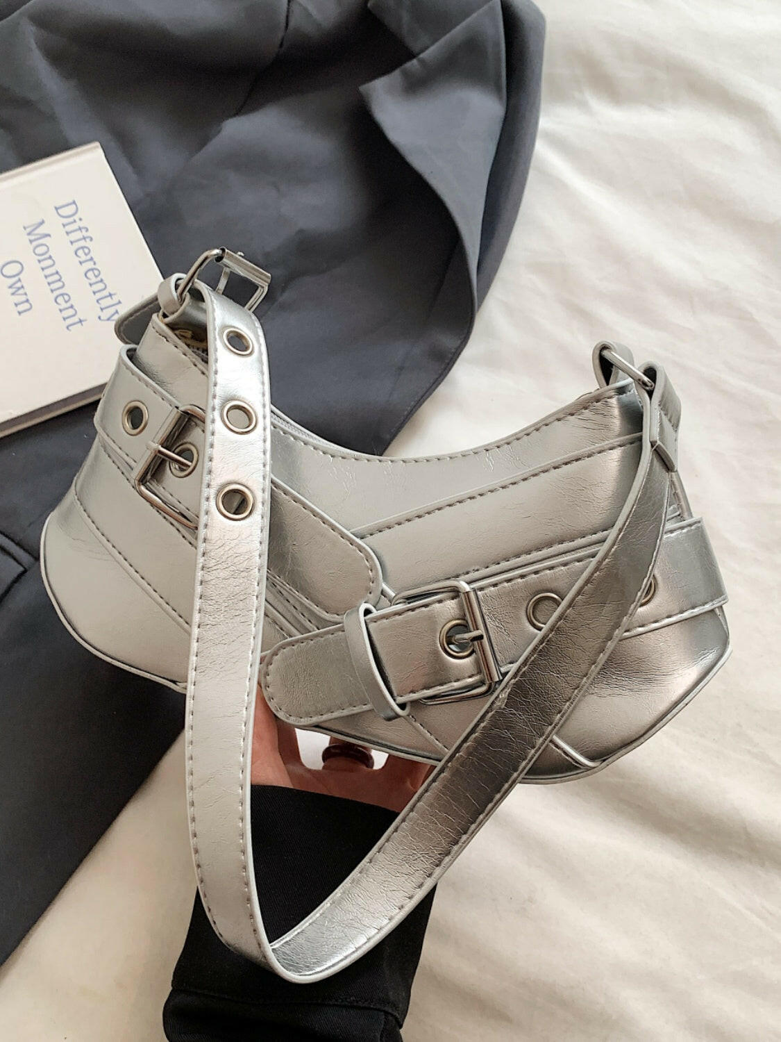 PU Leather Buckle Shoulder Bag.