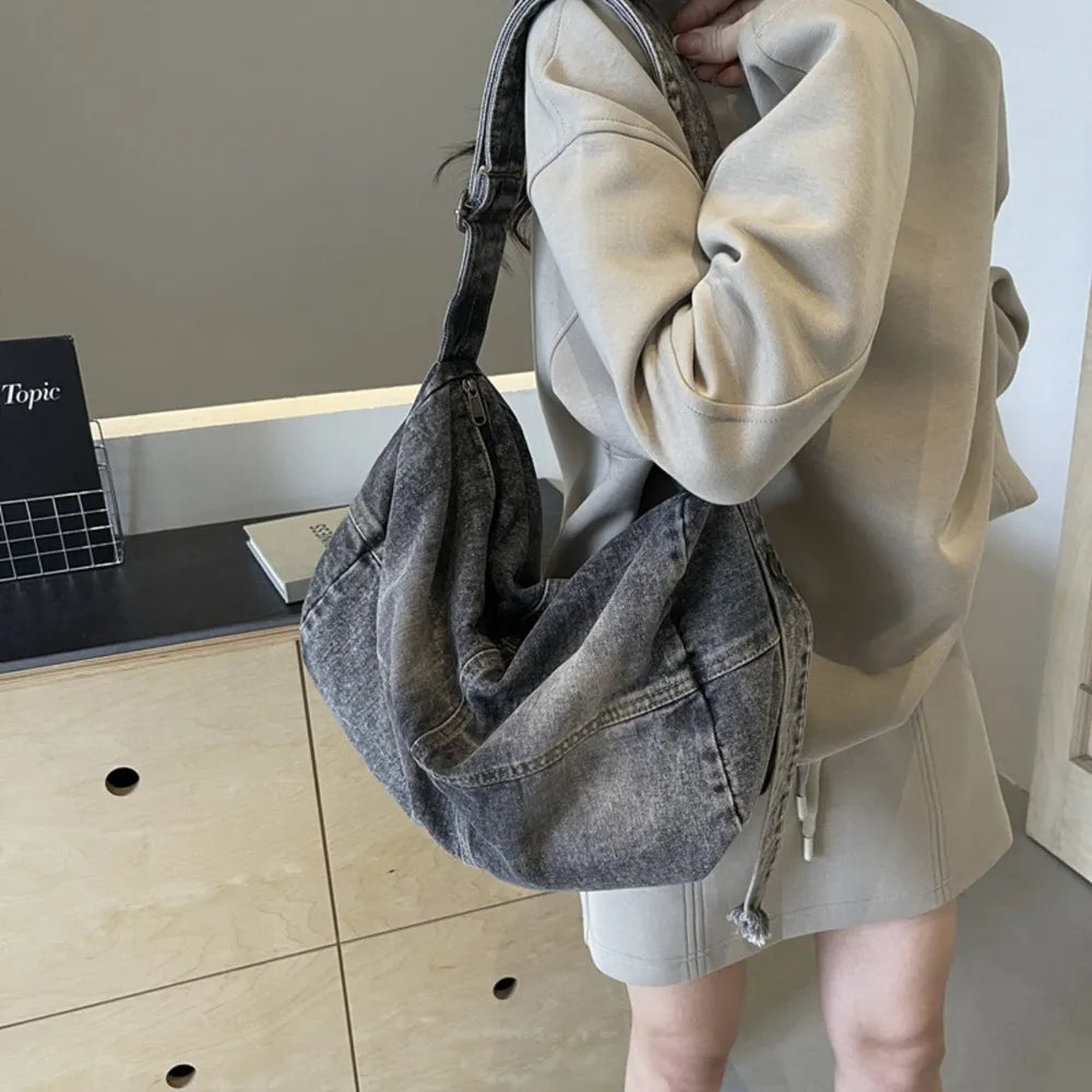 Adjustable Strap Denim Tote Bag - Premium Tote Bag from Trendsi - Just $36.99! Shop now at Handbags Specialist Headquarter