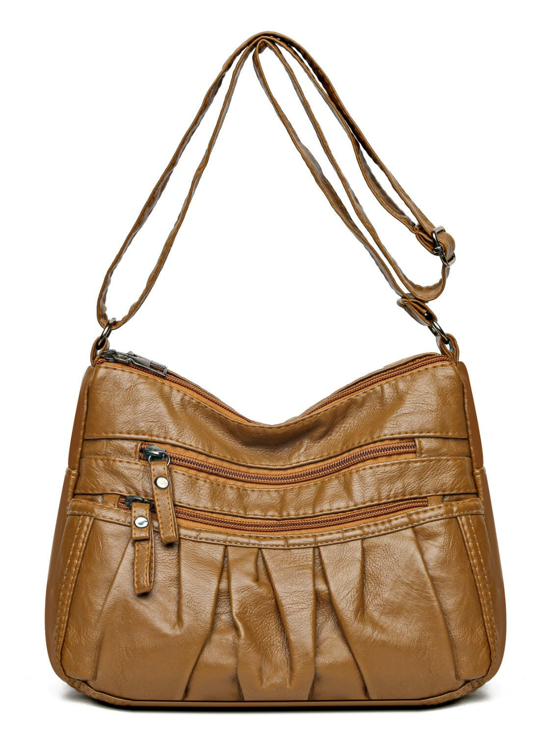 PU Leather Ruched Adjustable Strap Shoulder Bag.