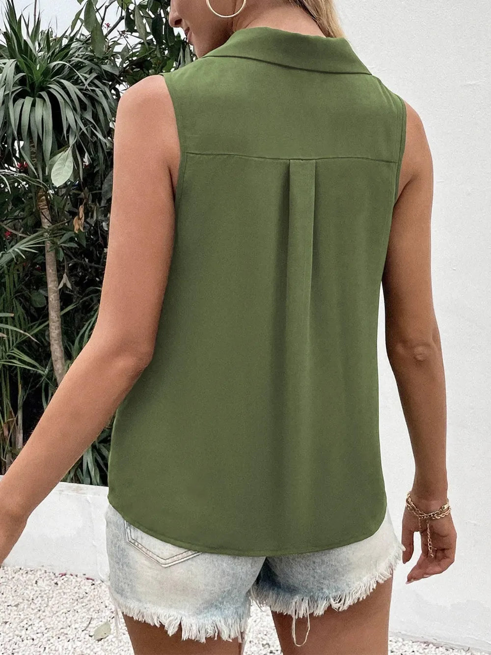 Full Size Johnny Collar Button Down Tank Plus Size - Premium Dresses from Trendsi - Just $20.99! Shop now at Handbags Specialist Headquarter