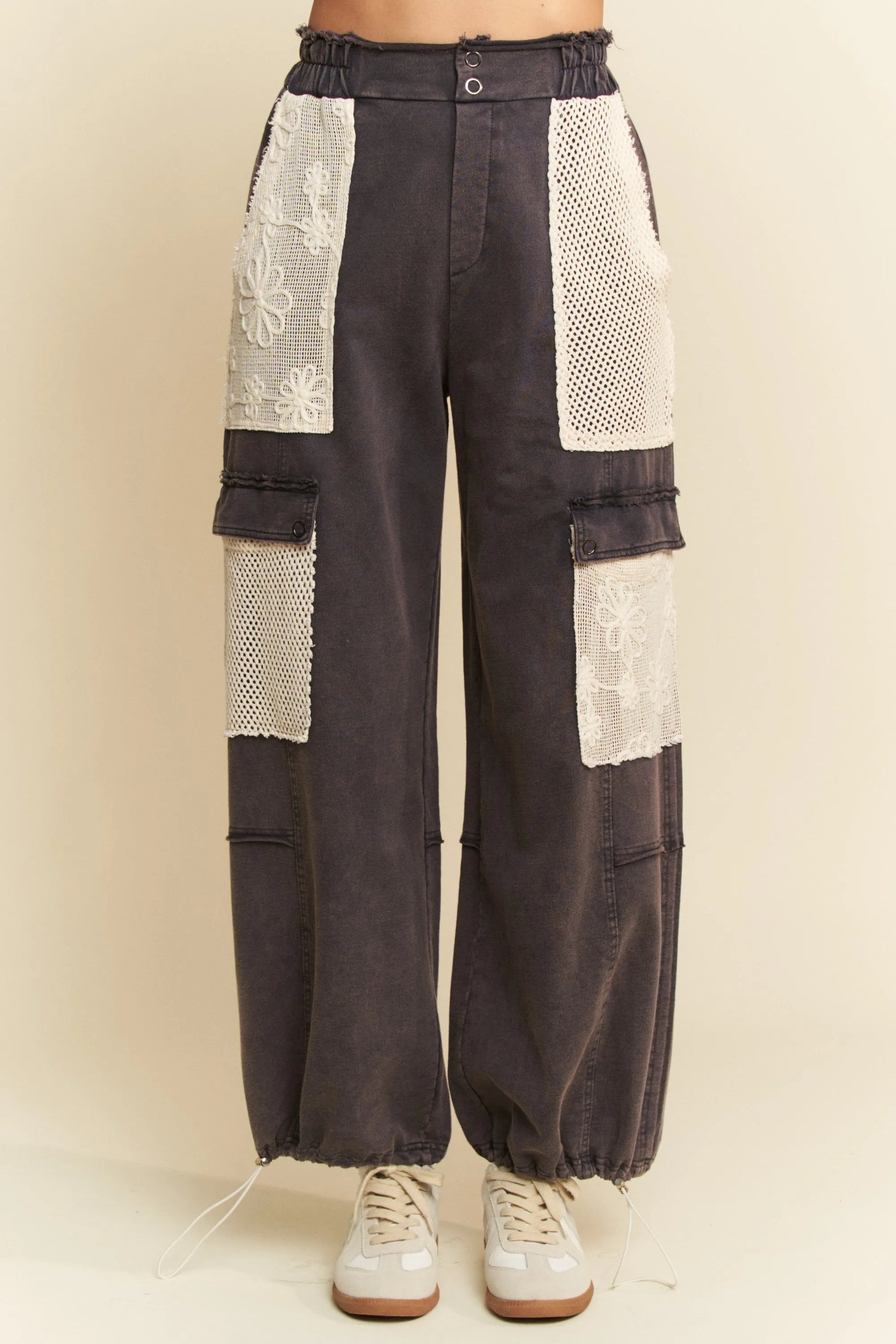 Davi & Dani Lace Patchwork Bottom Opening Adjustable Pants - Premium Women Pants from Trendsi - Just $66.99! Shop now at Handbags Specialist Headquarter