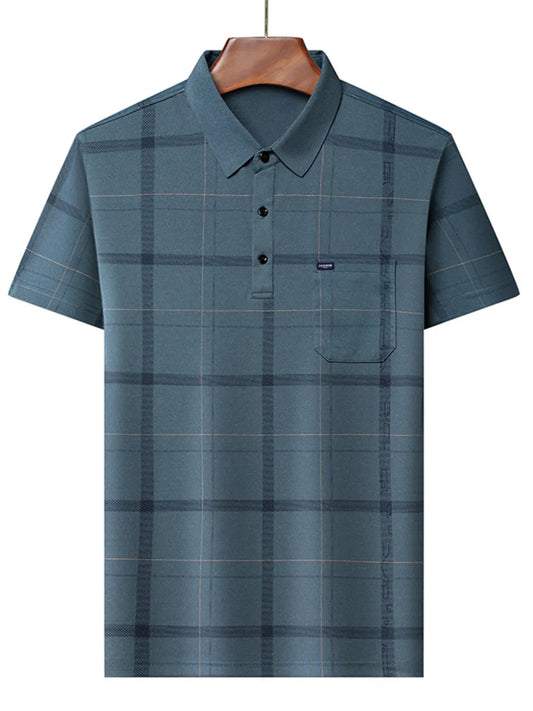Men's Plus Size Classic Plaid Pattern Polo Shirt with Pocket - Premium Men's Polo shirt from Trendsi - Just $33.99! Shop now at Handbags Specialist Headquarter