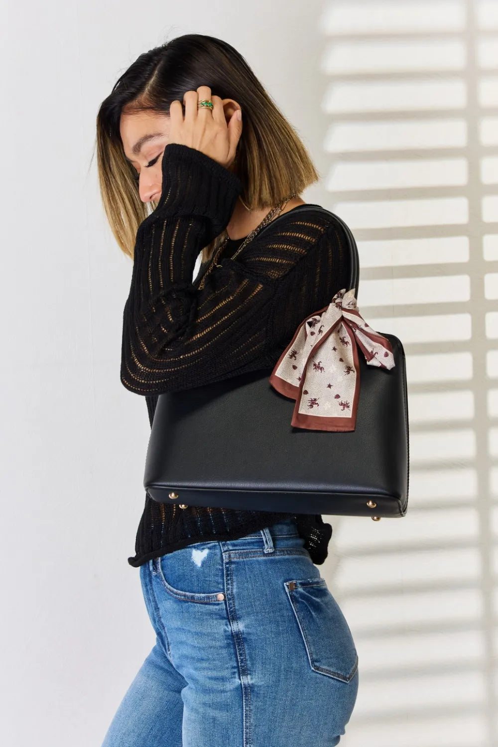 David Jones PU Leather Handbag - Premium handbags from Trendsi - Just $51.99! Shop now at Handbags Specialist Headquarter